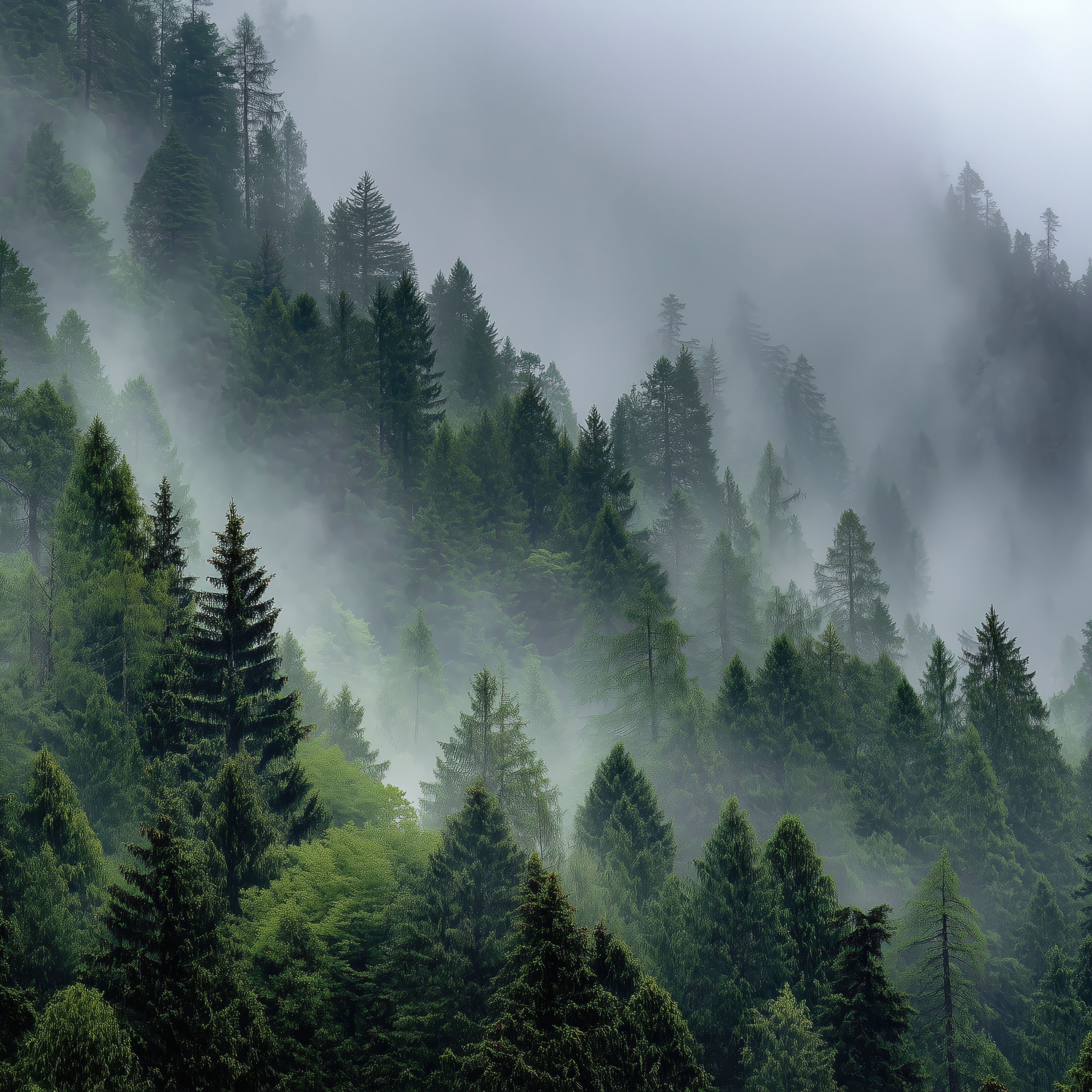 2932x2932 Misty Forest Mountains With Lush Green Trees iPad Pro Retina Display , HD 4k Wallpaper, Image, Background, Photos and Picture