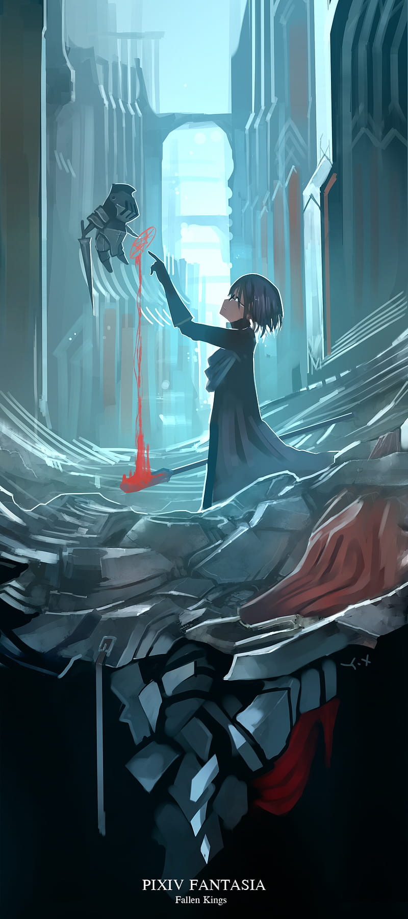 800x1800 Anime, anime girls, Pixiv Fantasia, short hair, glasses, blood, weapon, Pixiv Fantasia: Fallen Kings, HD phone wallpaper