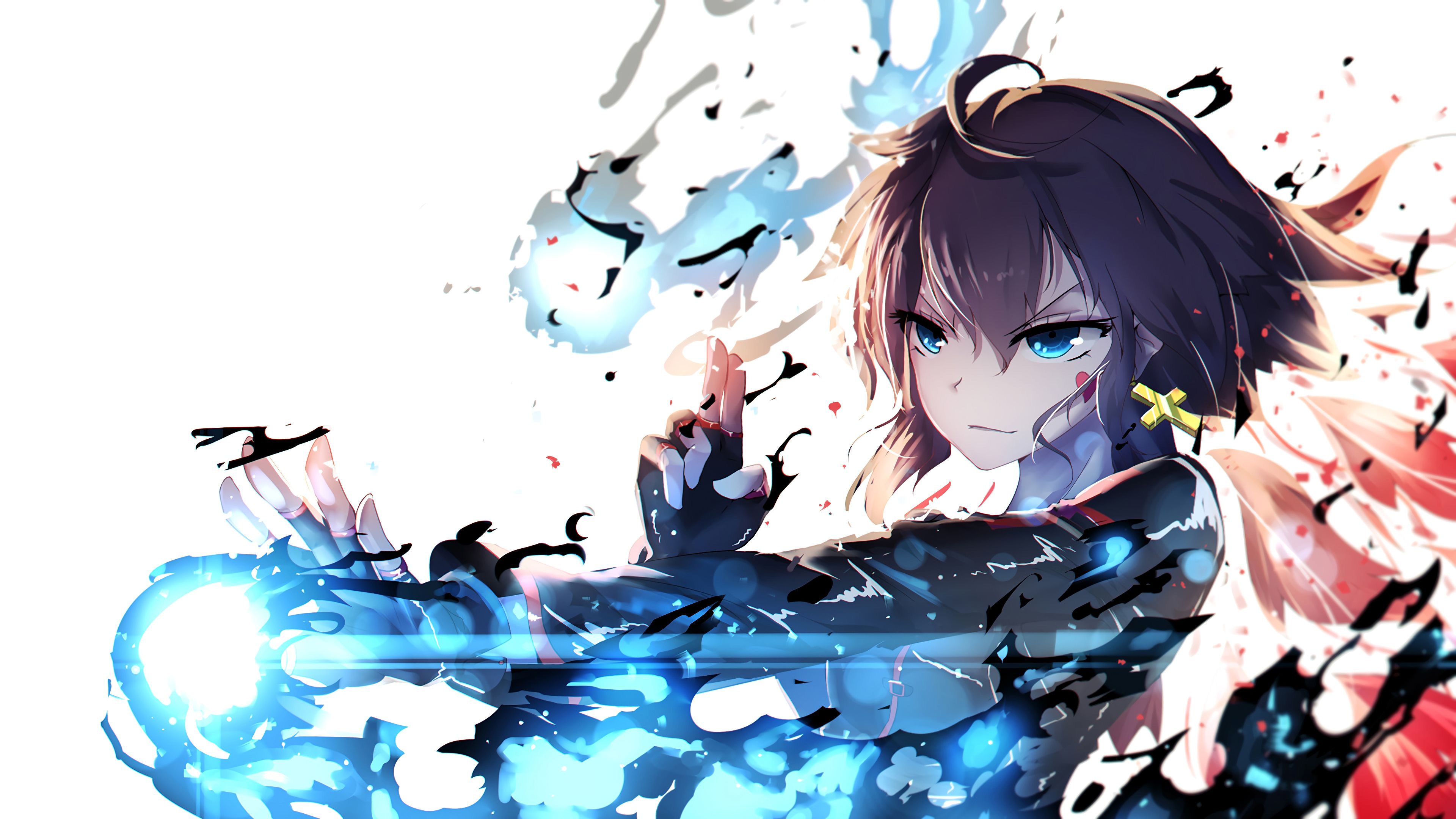 3840x2160 Anime Girl Pixiv Fantasia Blue Flame 4K Wallpaper HD