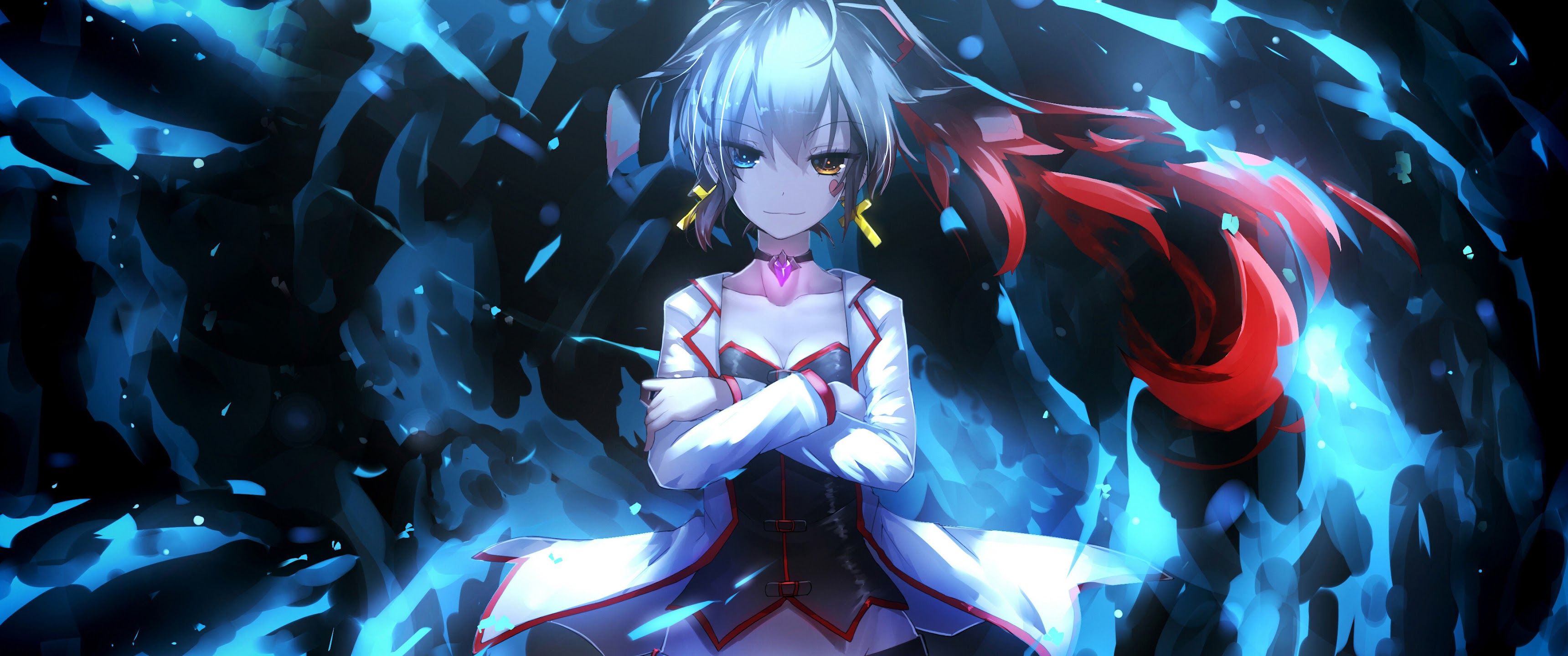 3440x1440 Anime Girl Blue Flame Pixiv Fantasia 4K Wallpaper HD