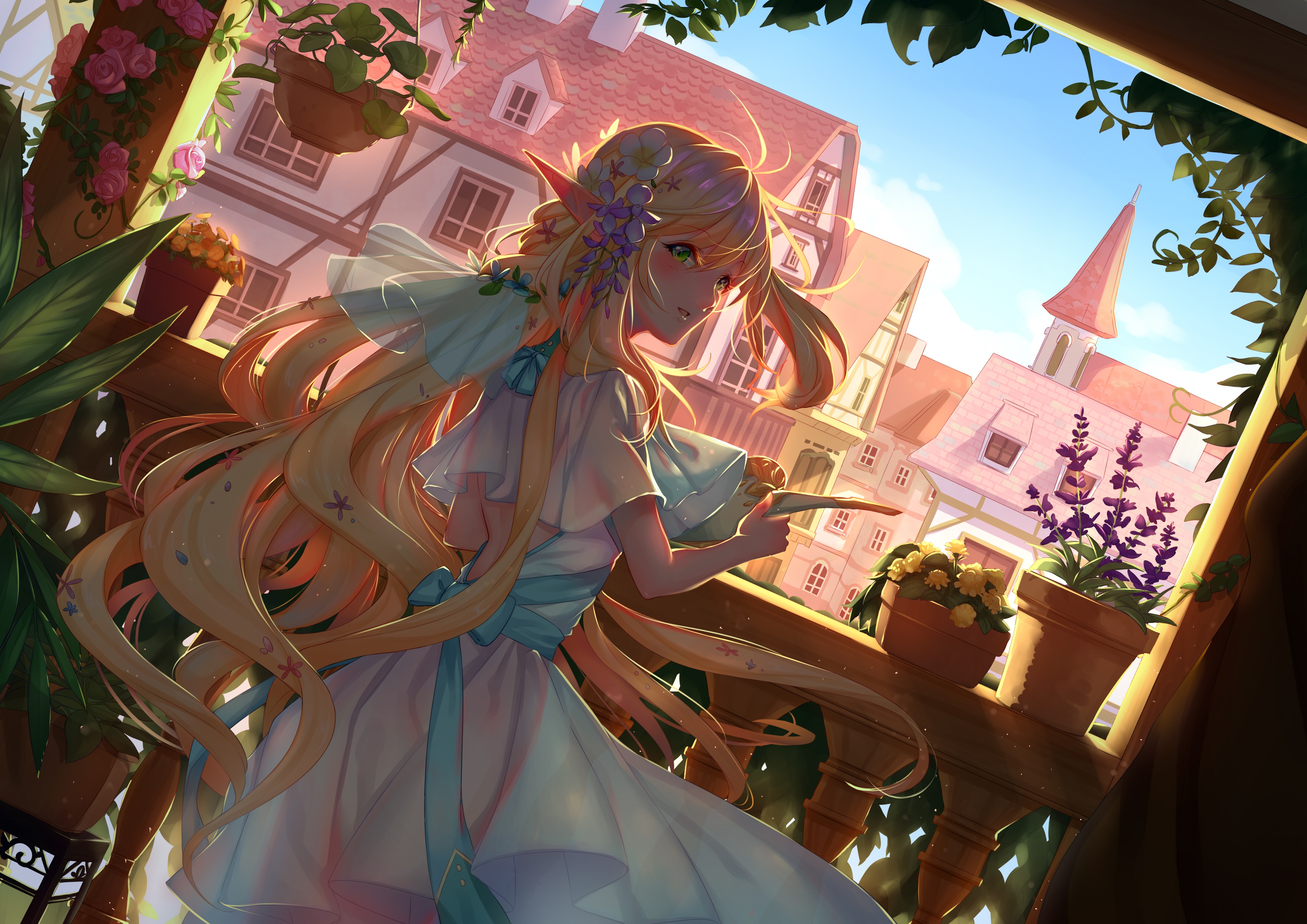 3507x2480 Wallpaper girl, blonde, elf, long hair, pixiv fantasia, tagme (artist) for mobile and desktop, section арт, resolution 3507x2480