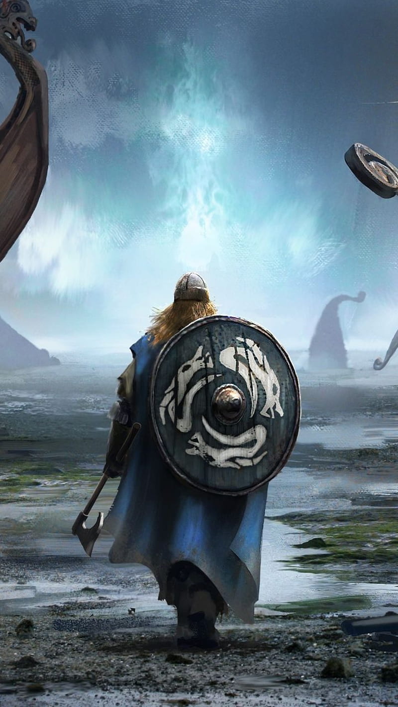 800x1422 Viking warrior, longboat, norse, pagan, HD phone wallpaper