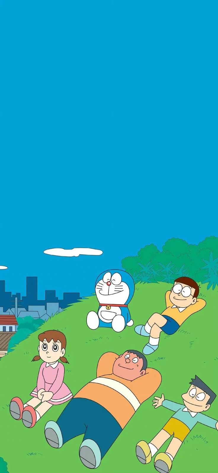 736x1594 Cute Cartoon Characters Enjoying the City View. Mèo ú, Doraemon, Phim hoạt hình