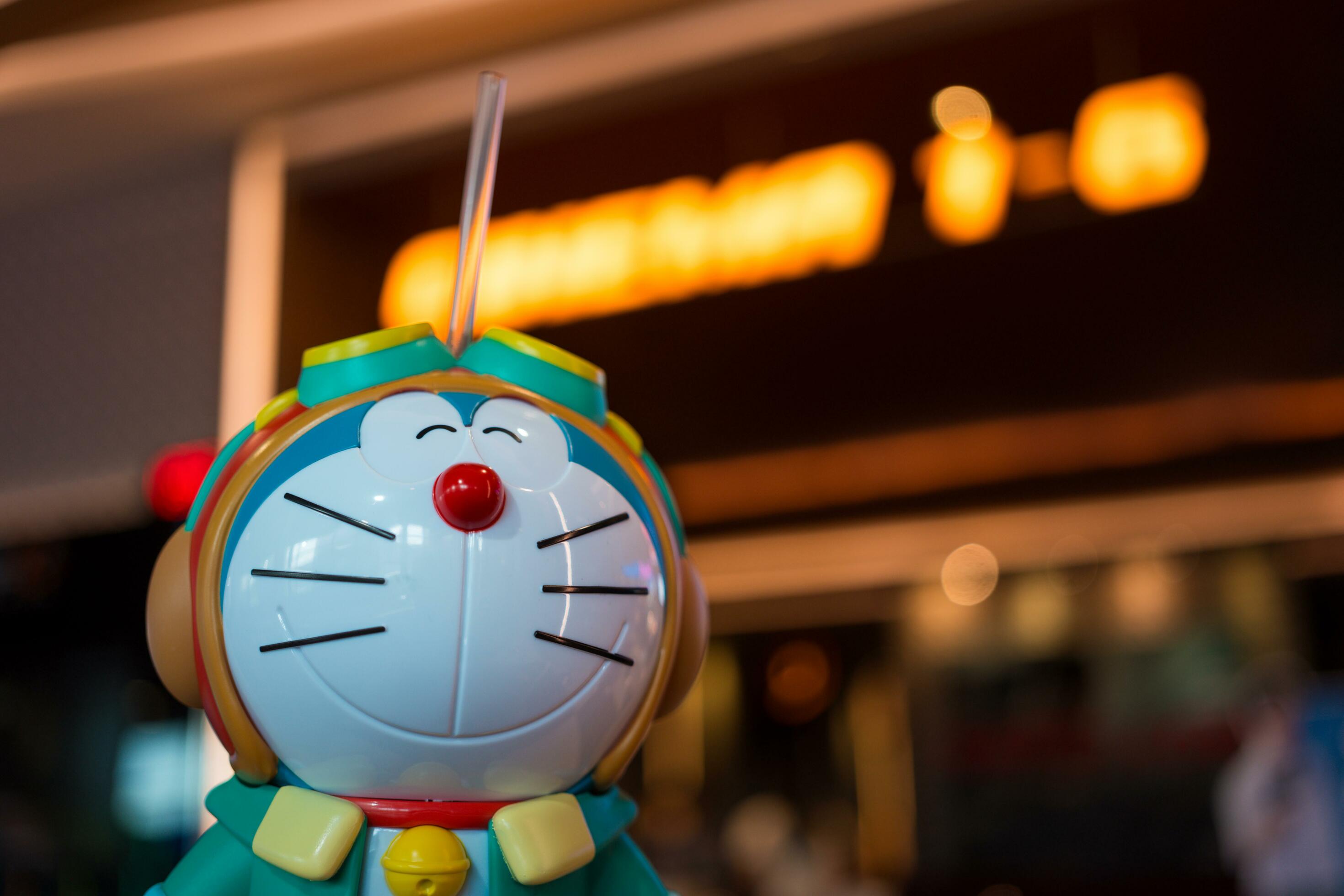 2940x1960 Bangkok, Thailand 2023 Doraemon for soft drink to promote movie Doraemon The Movie 2023 Nobita's Sky Utopia from SF Cinema city cinema