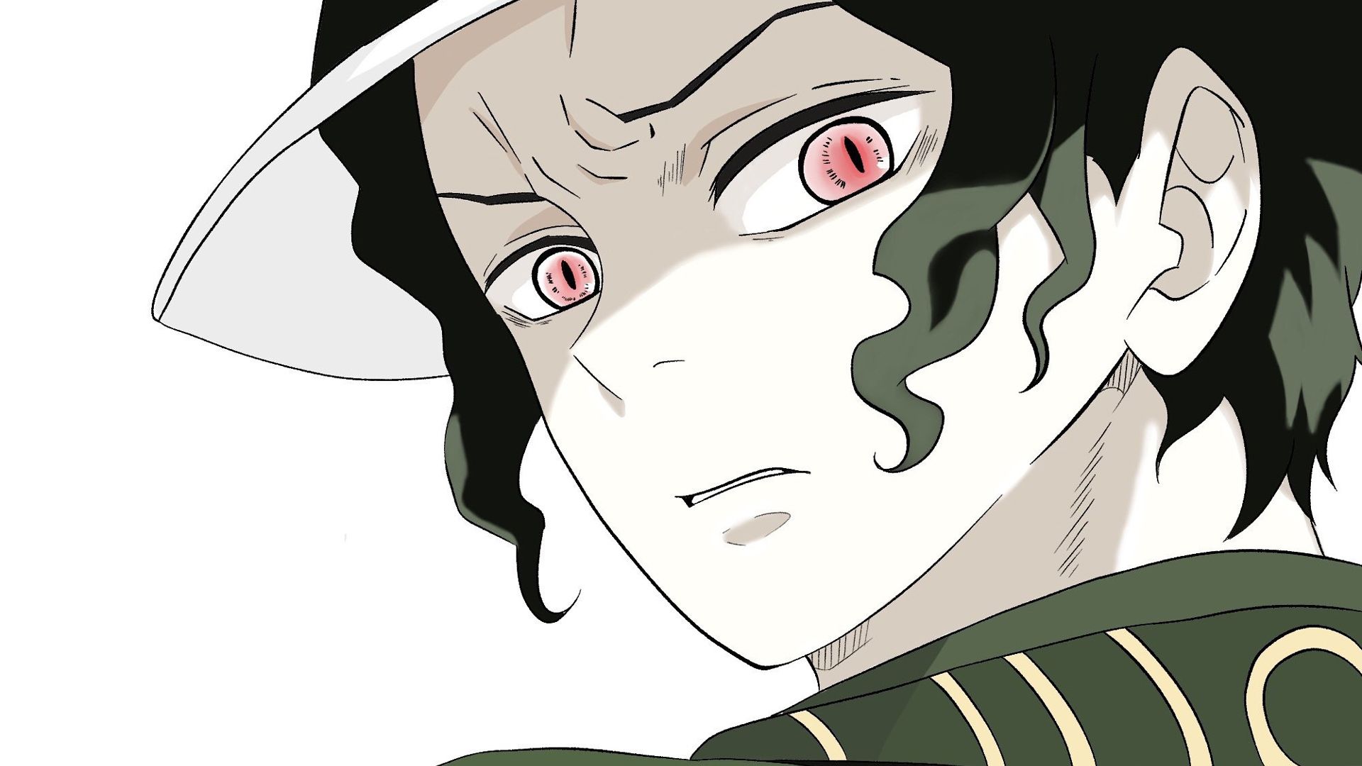 1920x1080 Demon Slayer Muzan Kibutsuji Wearing Green Dress With Pink Eyes With White Background HD Anime Wallpaper