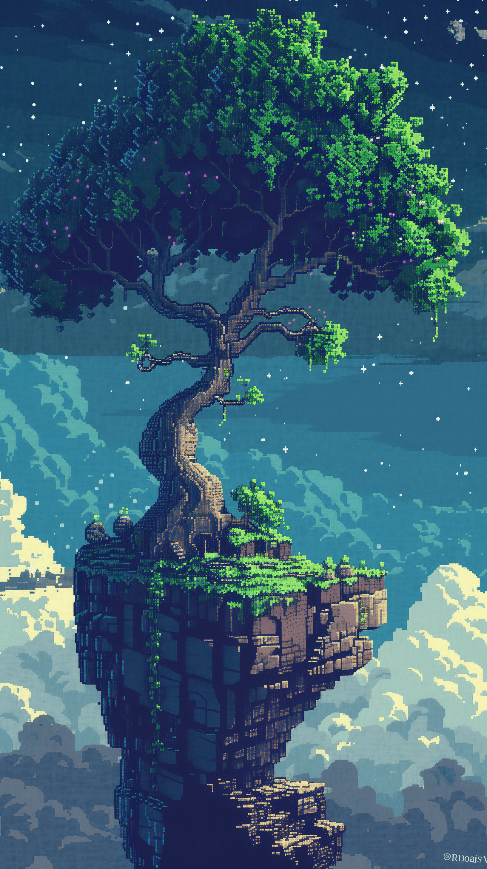 1632x2912 Pixel Yggdrasil Tree Wallpaper