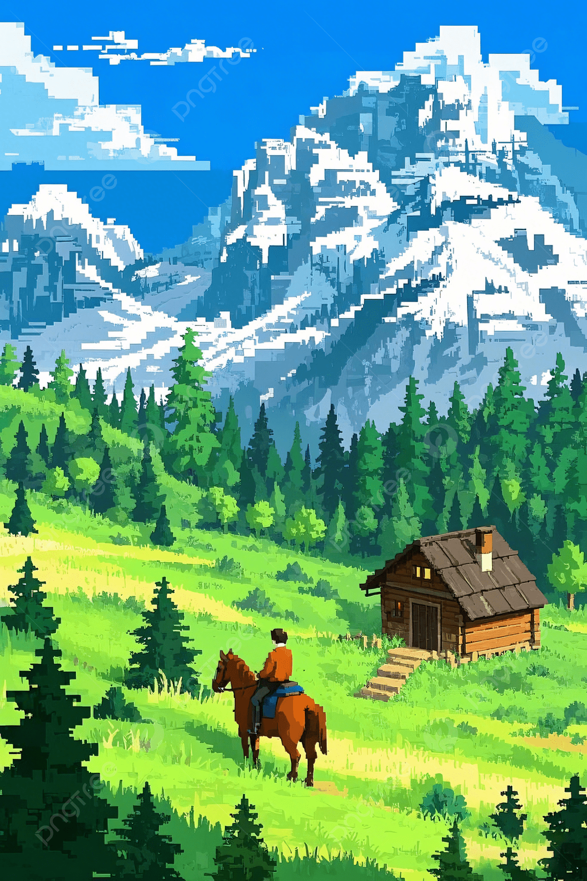 1200x1802 Pixel Style Snow Mountain Forest Illustration Background Wallpaper Image For Free Download
