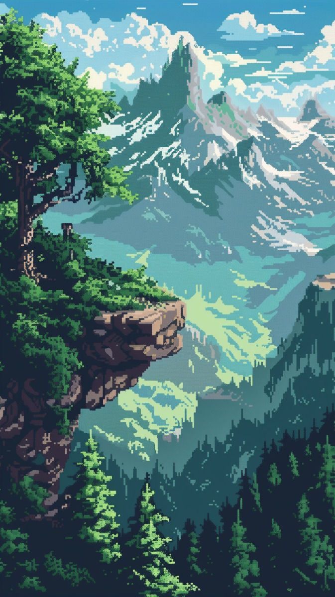 673x1200 Pixel Art Wallpaper with Mountain range 2