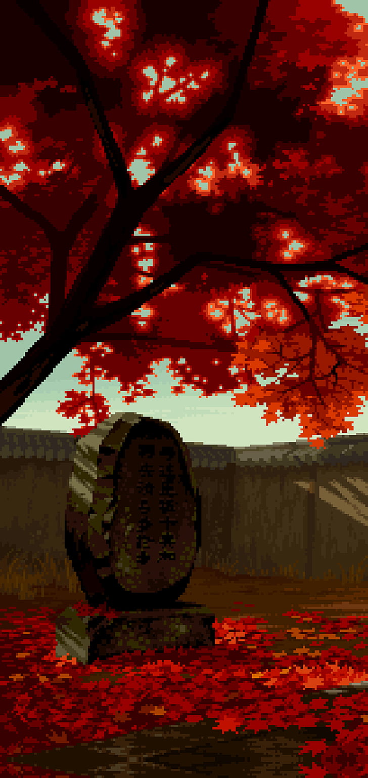 728x1537 HD wallpaper: pixel art, trees, fall, Japan