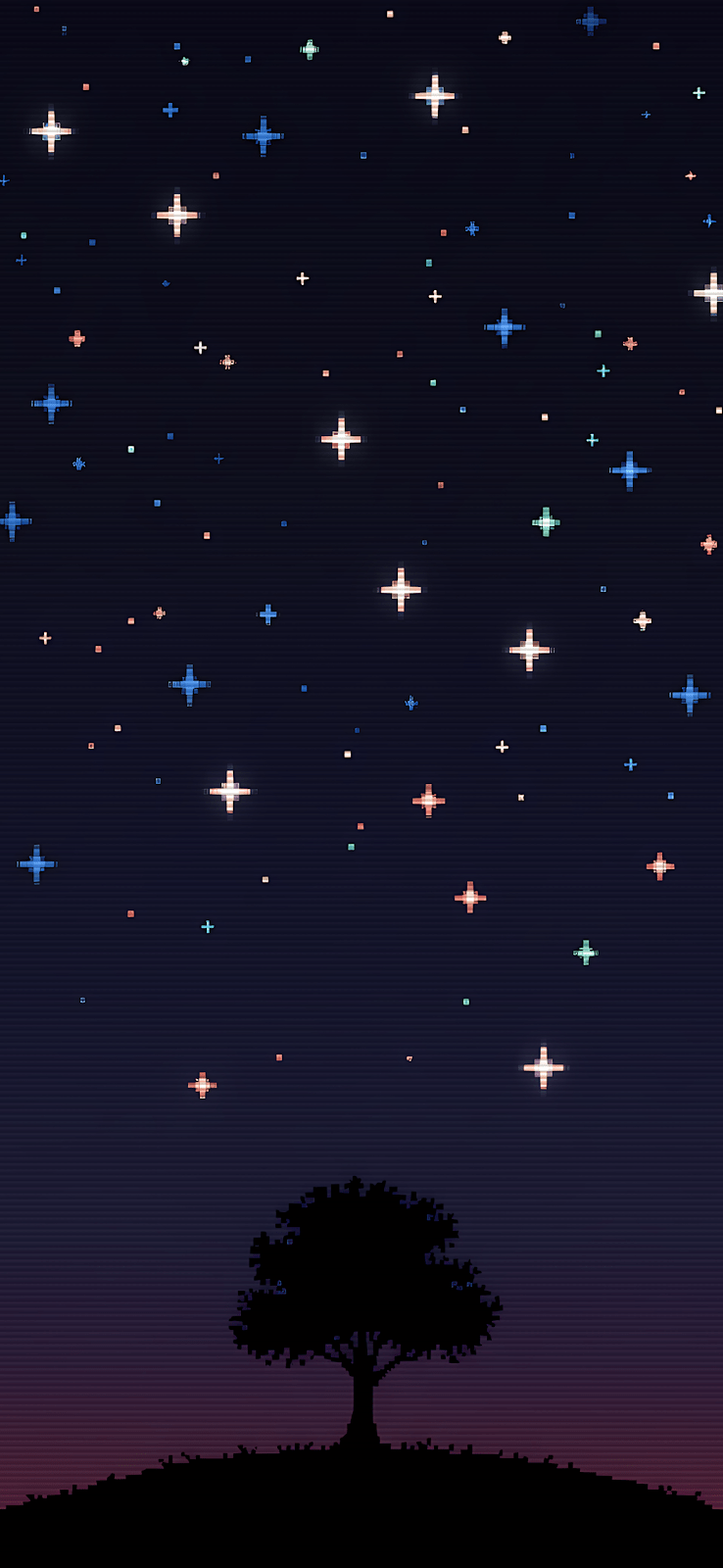 738x1600 Wallpaper iPhone Pixel Art Starry Night Tree