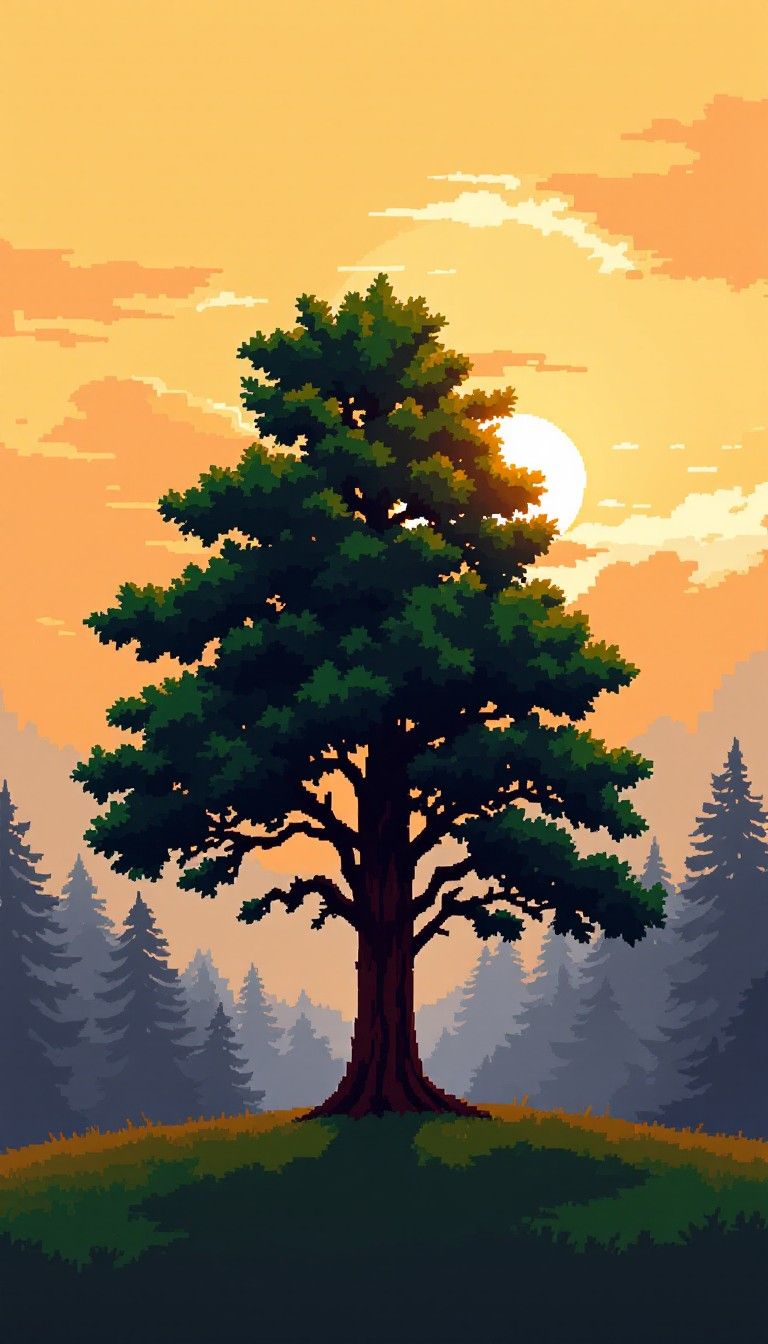 768x1344 Free Majestic Pixel Tree Image, Sunset, Tree