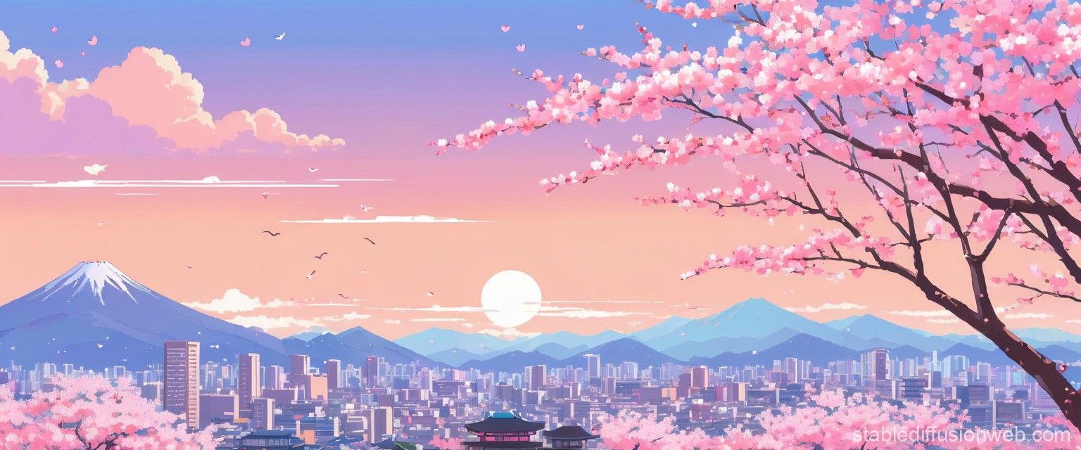 1536x640 Sakura Tree Pixel Art. Stable Diffusion Online