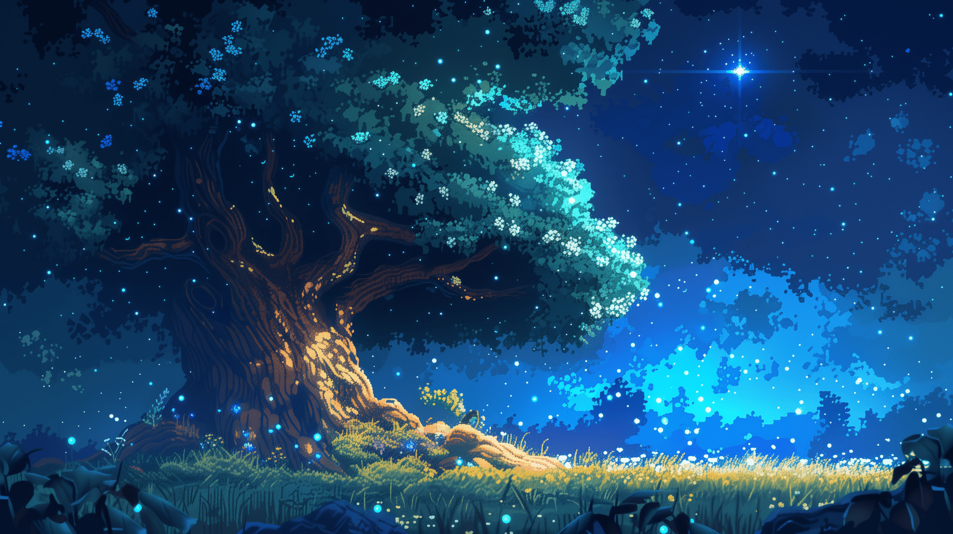 1920x1076 Enchanted Tree Pixel Art HD Wallpaperx1632