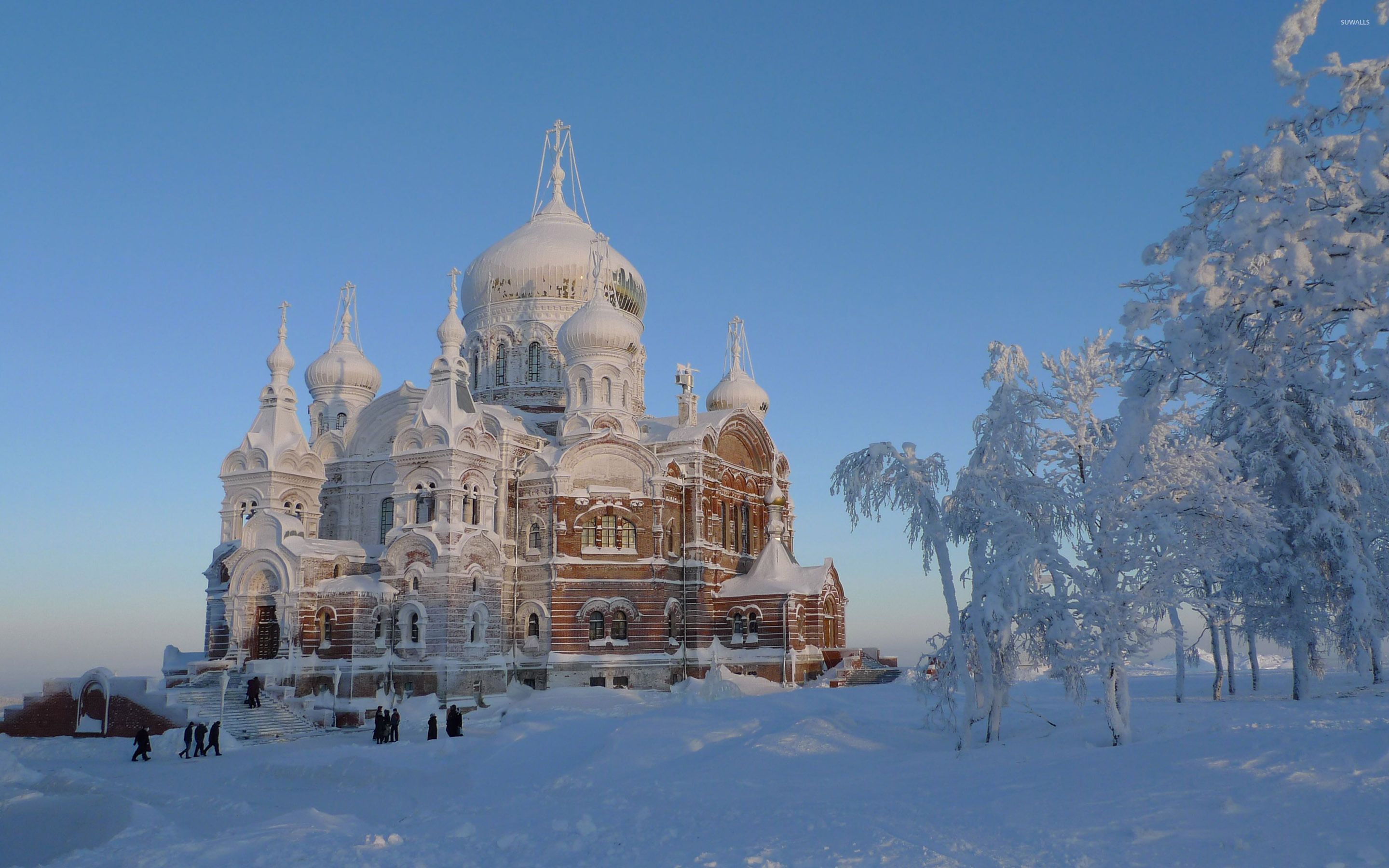 2880x1800 Brick church covered in snow wallpaper wallpaper