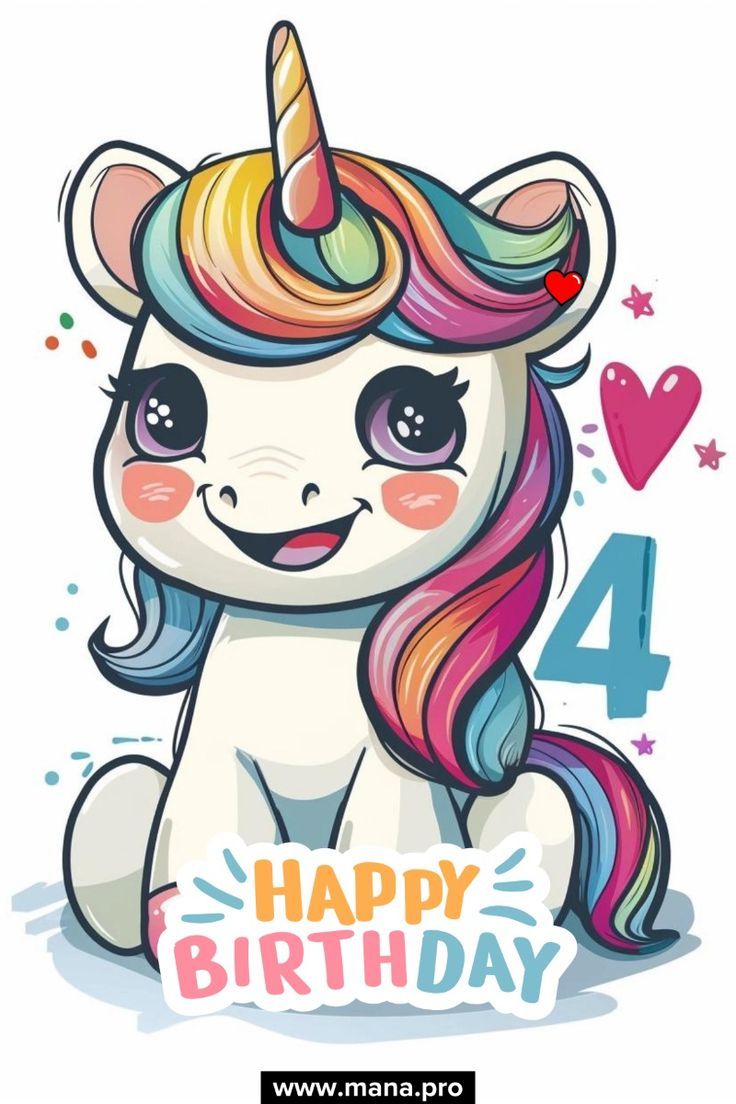 736x1104 Cute 4th Birthday Unicorn Wishes & Captions (CLICK TO VIEW ALL 4TH BIRTHDAY IMAGES)