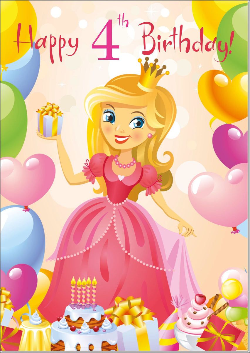 852x1200 4th Birthday Card Age 4 for Girl Birthday Princess