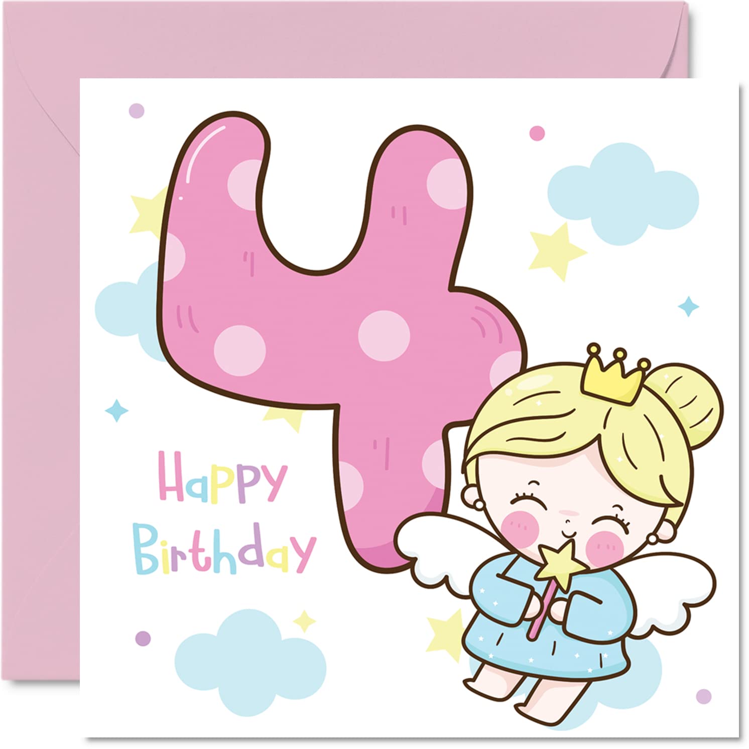 1492x1492 4th Birthday Card Girl Fairy Birthday Card Birthday Card 4 Year Old Girl, Girls Birthday Cards for Her, 145mm x 145mm Greeting Card