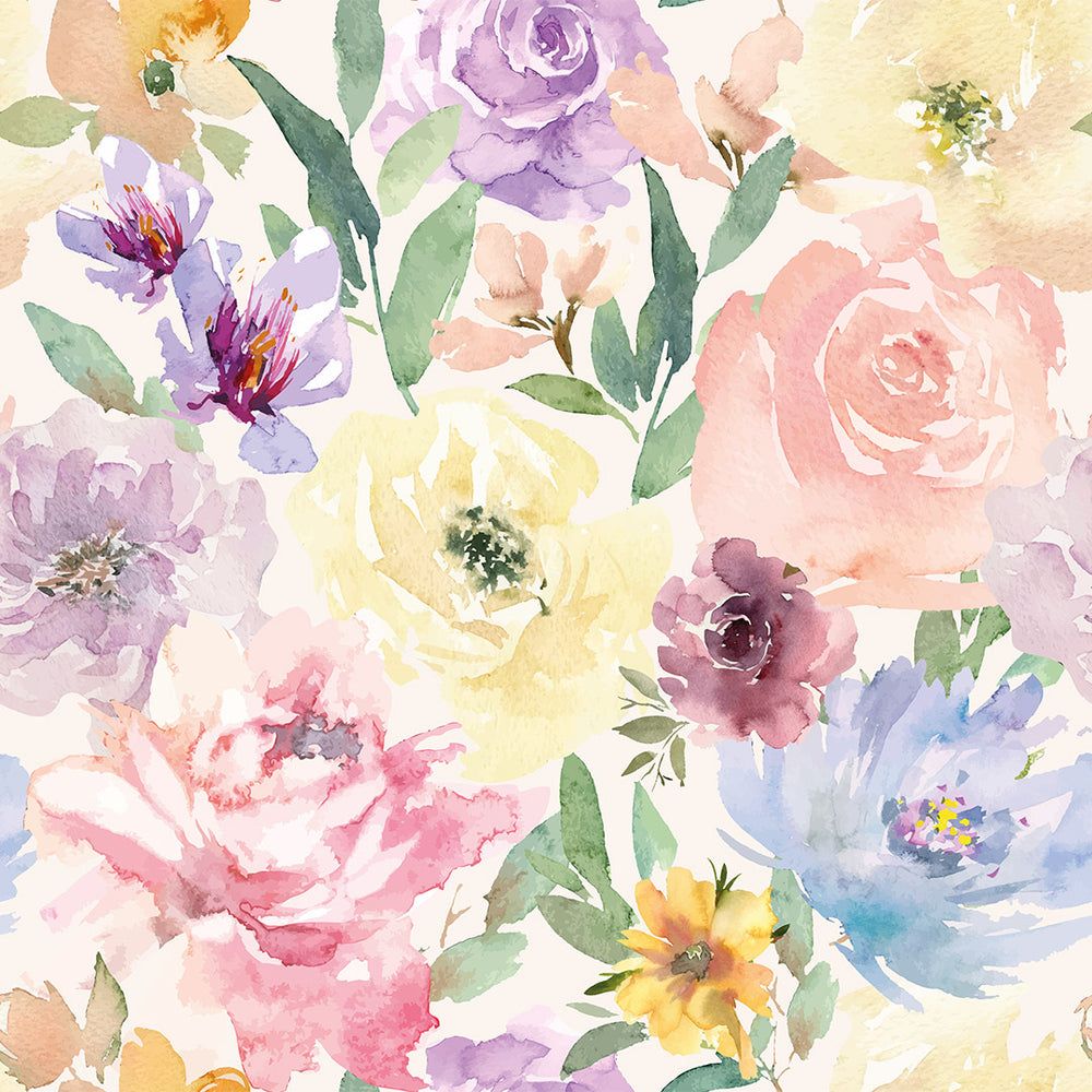 1000x1000 Bouquet De Fleurs Wallpaper in Watercolour Spring Pastels