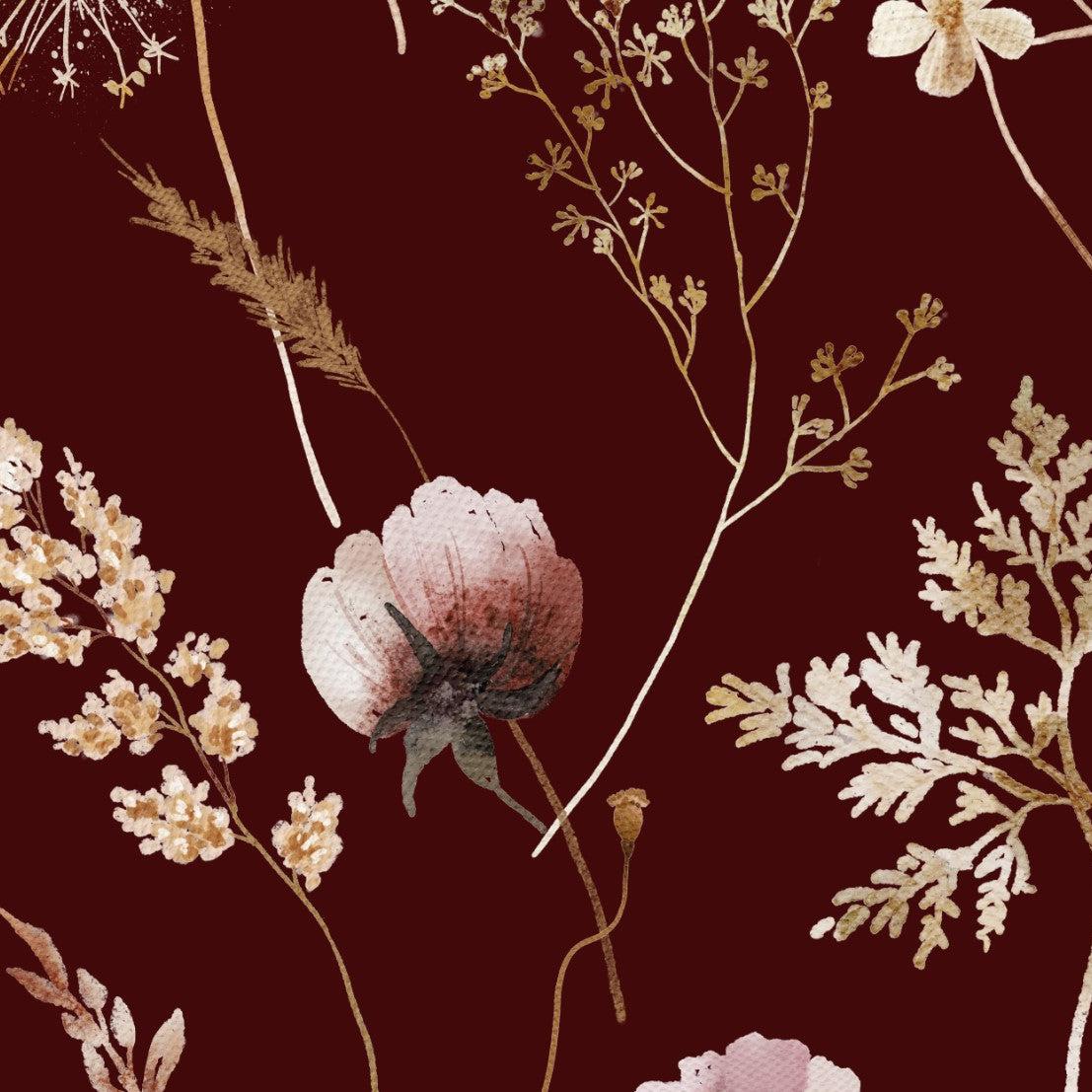 1107x1107 Red & Gold Wildflowers Wallpaper Sample (Maroon)