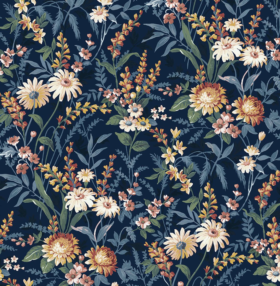 1141x1162 NextWall Vintage Floral Peel and Stick Wallpaper (Navy Blue)