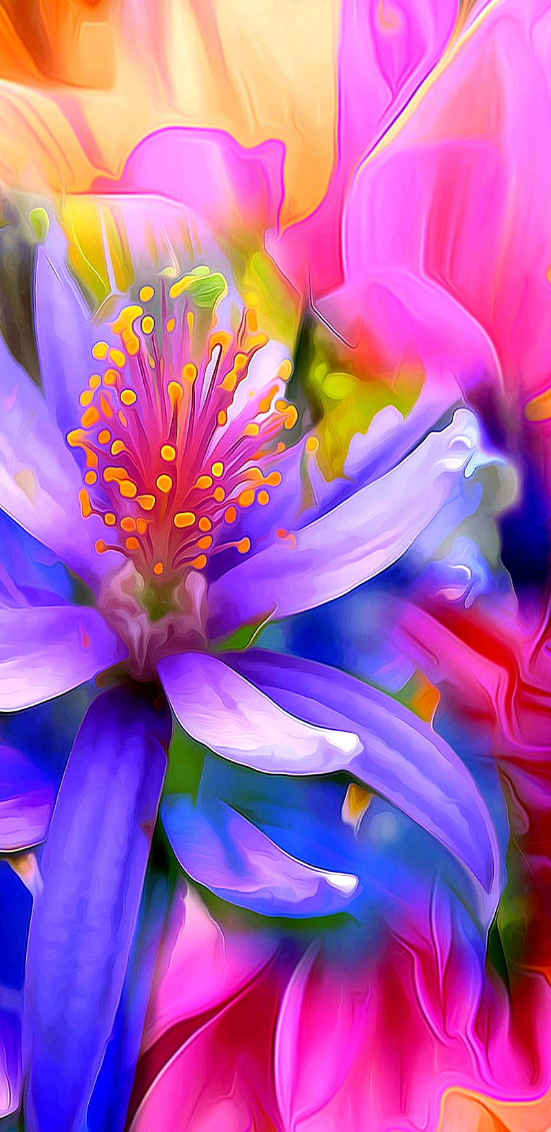800x1644 Bright Flowers, bright, floral, flowers, girly, pink, pretty, purple, HD phone wallpaper