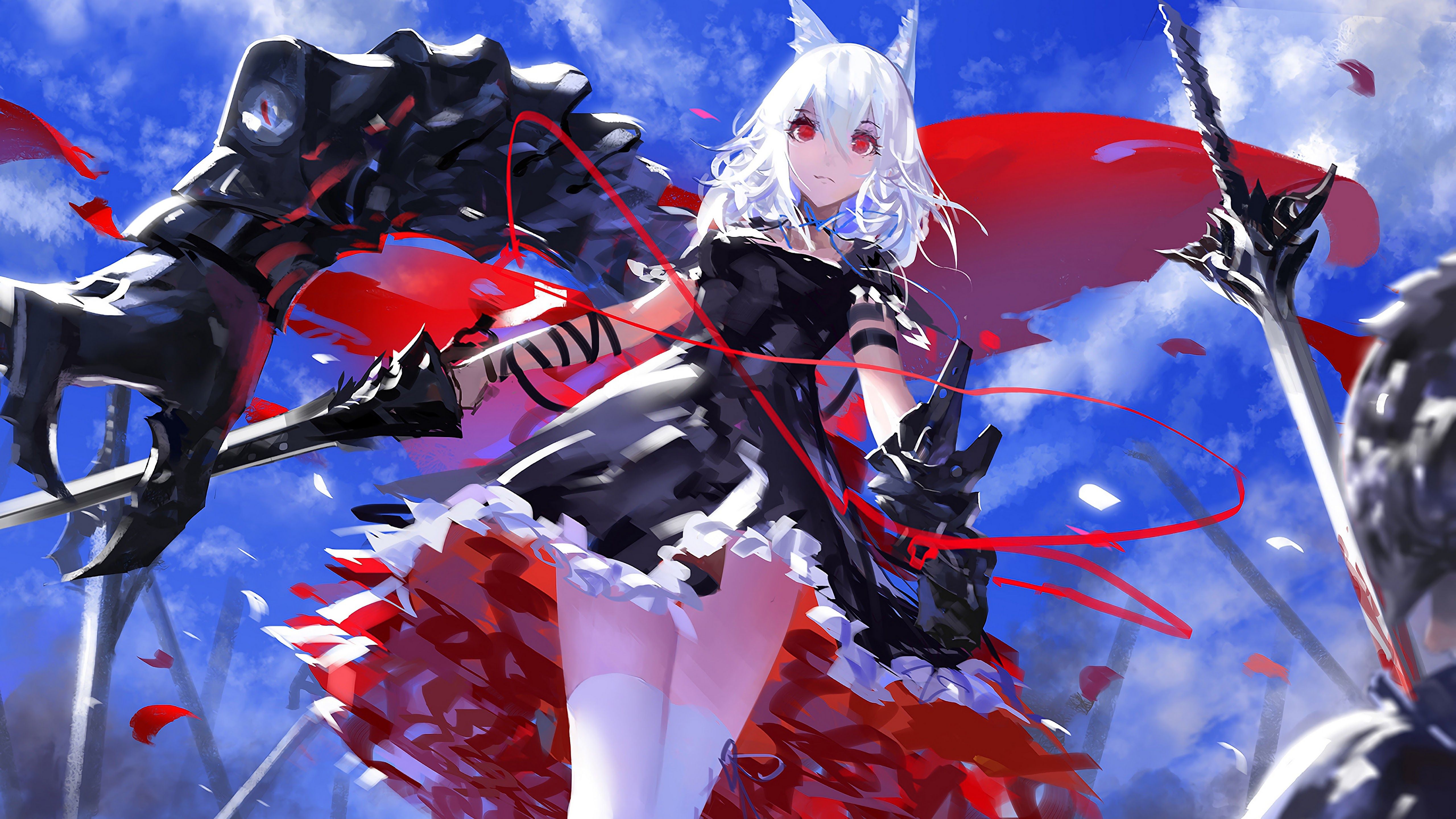 5120x2880 Anime Fantasy Girl Pixiv Fantasia Warrior 4K Wallpaper HD