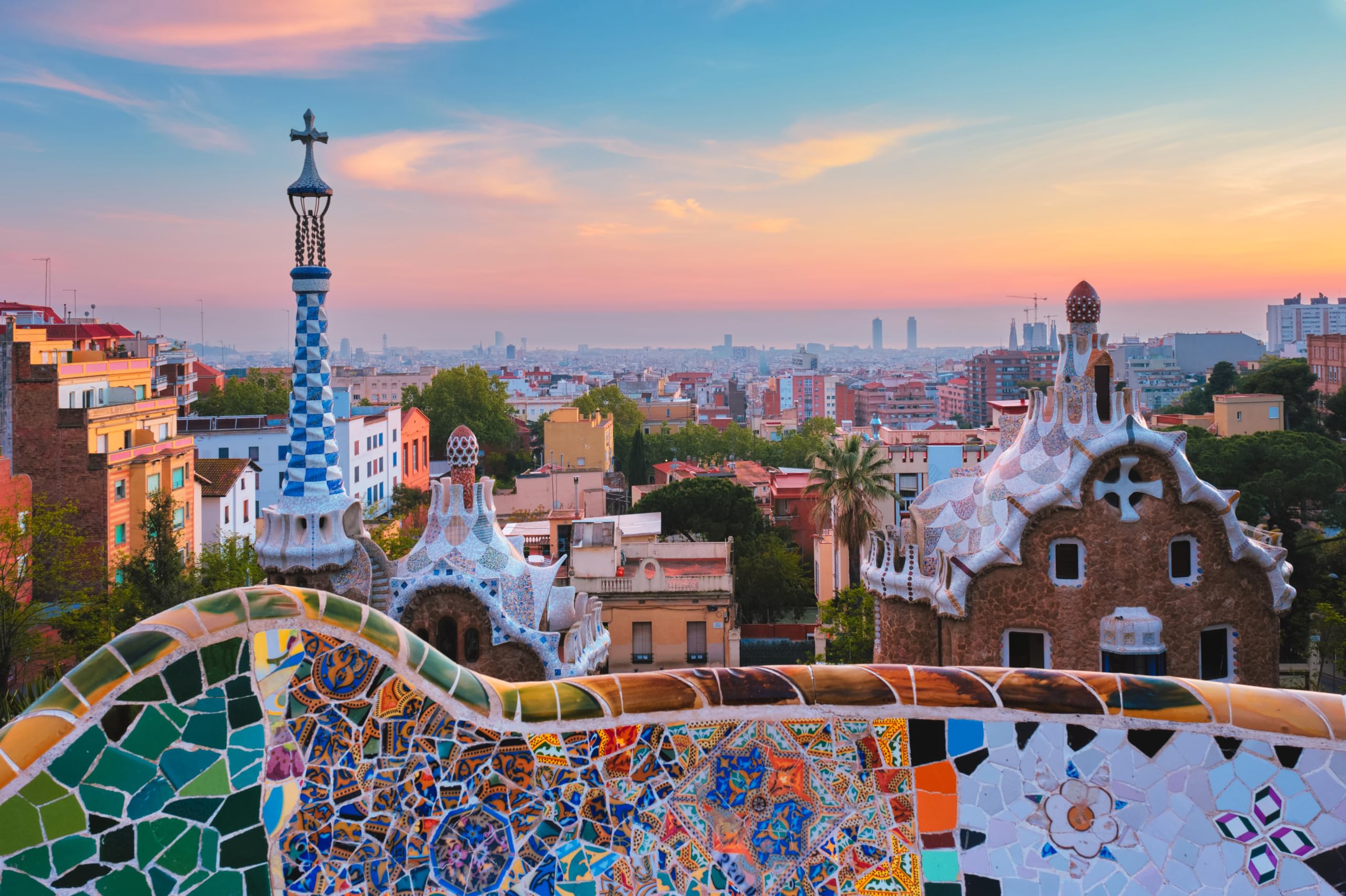 2560x1704 Amazon.com : chnywork 12x10ft Spain Barcelona City Backdrop Europe Vintage Guell Park City Line Colorful House Sunset View Background European Spanish Travel Theme Party Decor Photo Booth Props Wallpaper