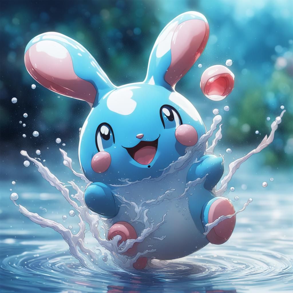 1024x1024 Hyperrealistic Anime Azumarill Dancing in Water