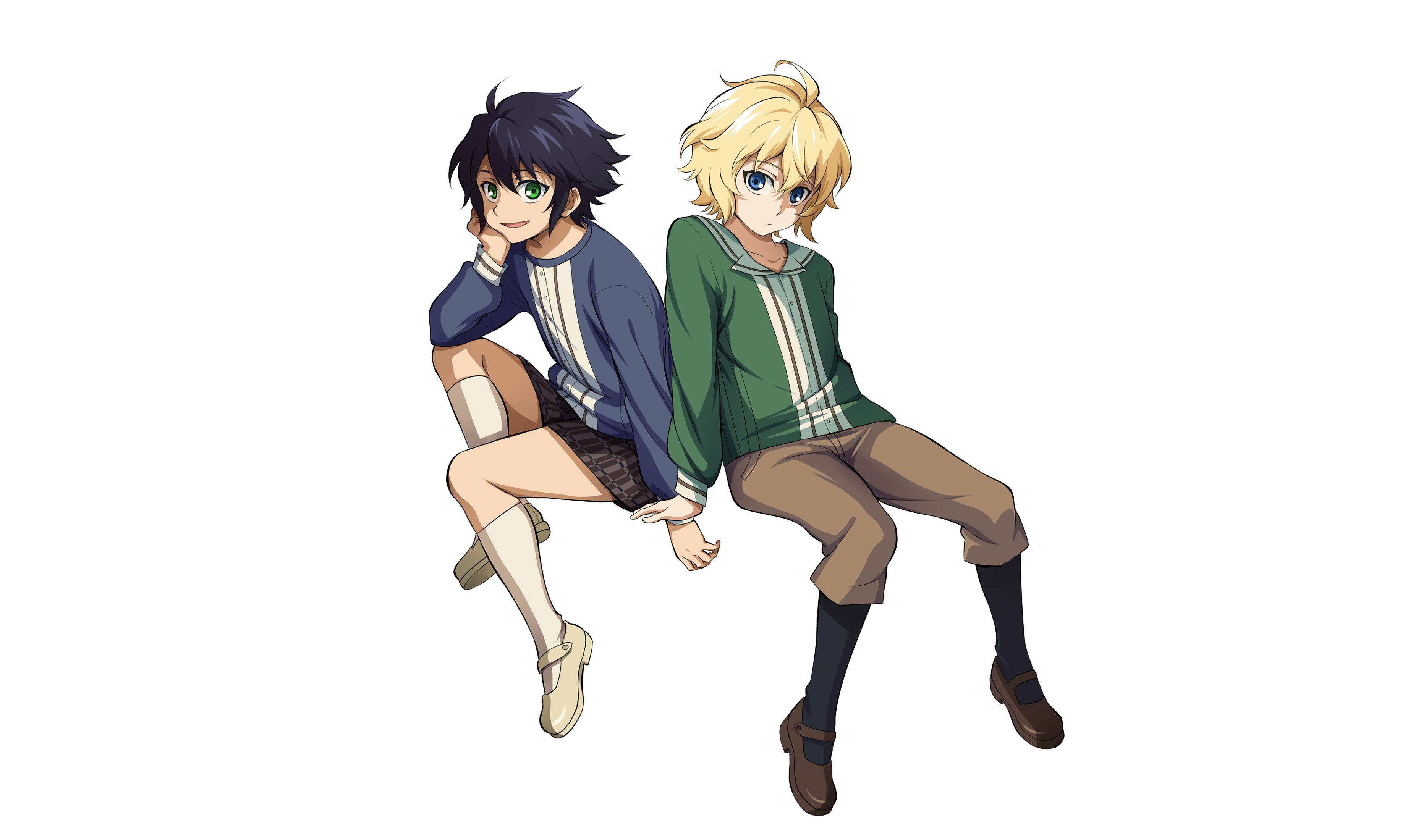 3720x2200 Wallpaper background, boy, white background, guy, Owari no Seraph, The last Seraphim, Yuichiro Hakua, Michaela Hakua for mobile and desktop, section сёнэн, resolution 3720x2200