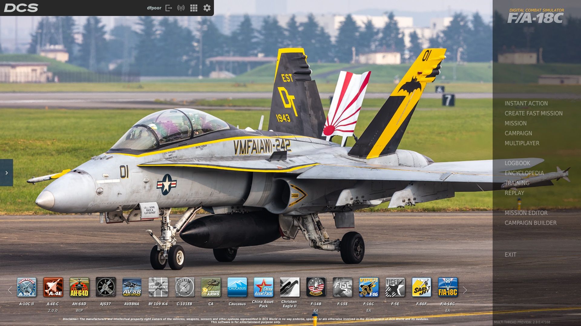 1920x1080 F A 18 Hornet Menu Screen Wallpaper