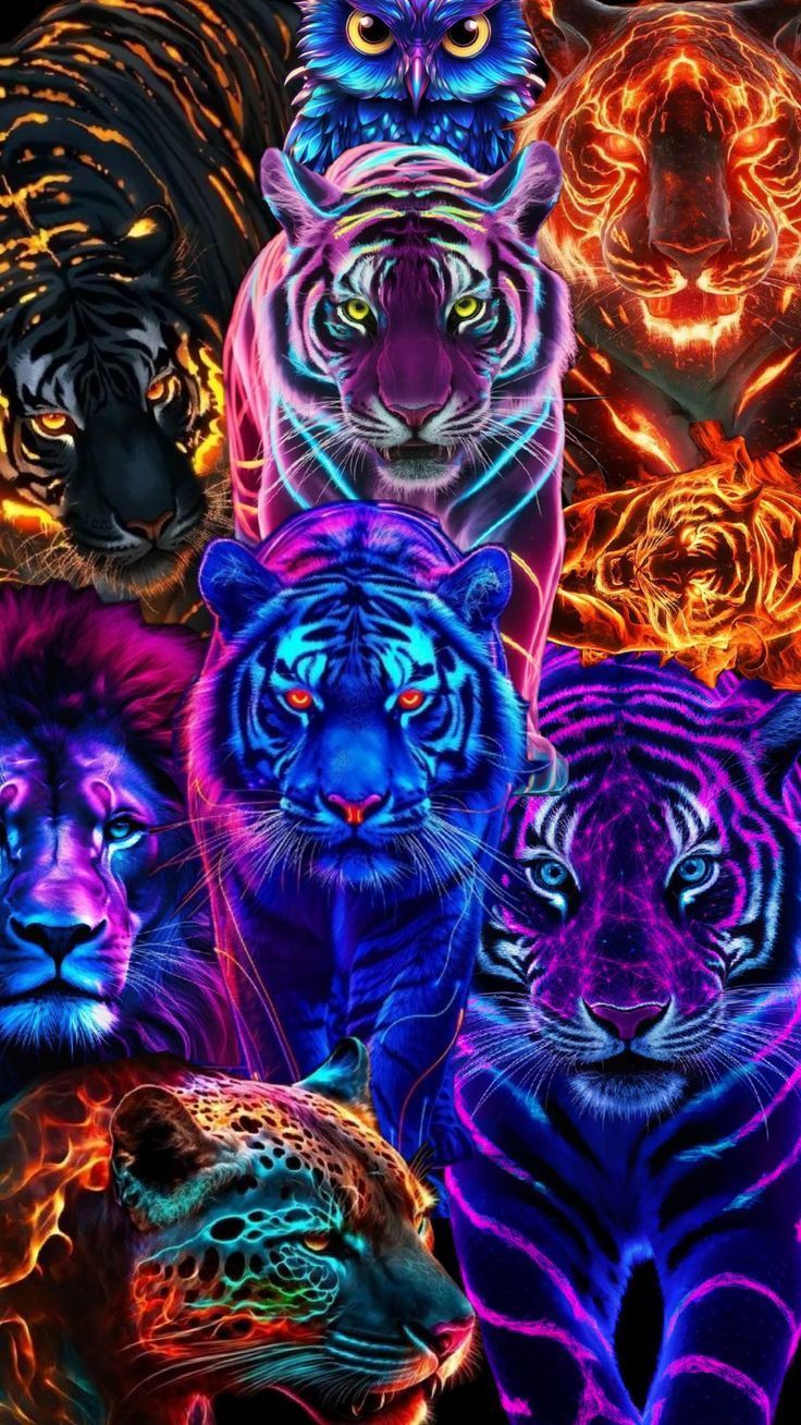 736x1308 Glowing Tiger Art Wallpaper. Blue and purple tiger, Neon ice tiger wallpaper, Neon blue tiger