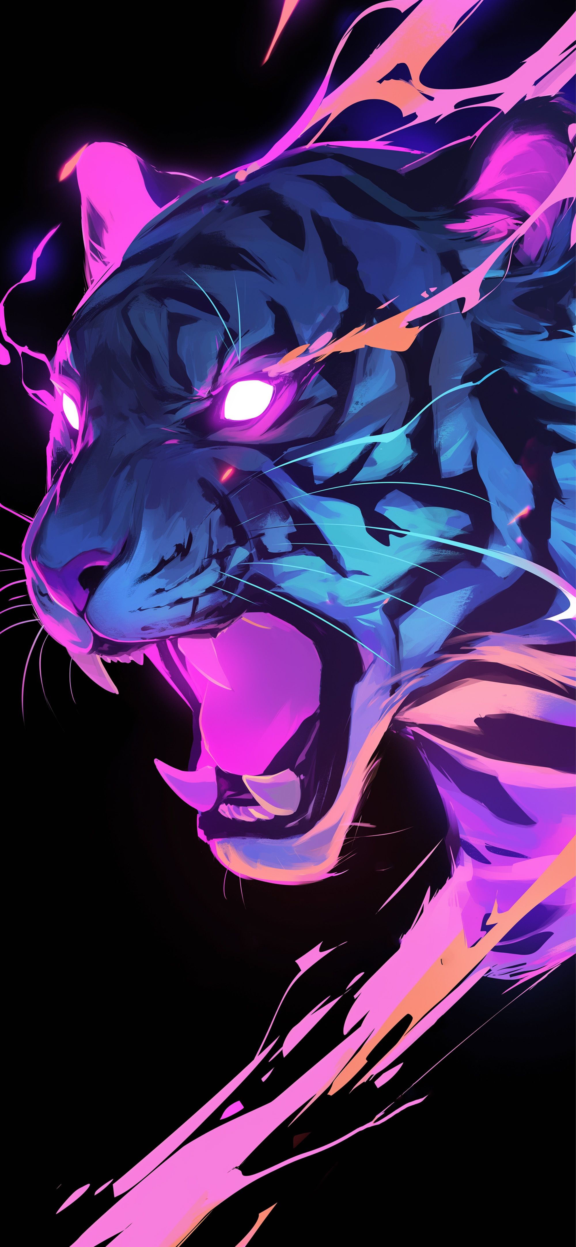 2000x4329 Neon Tiger Roar Epic Glow Wallpaper Wallpaper iPhone