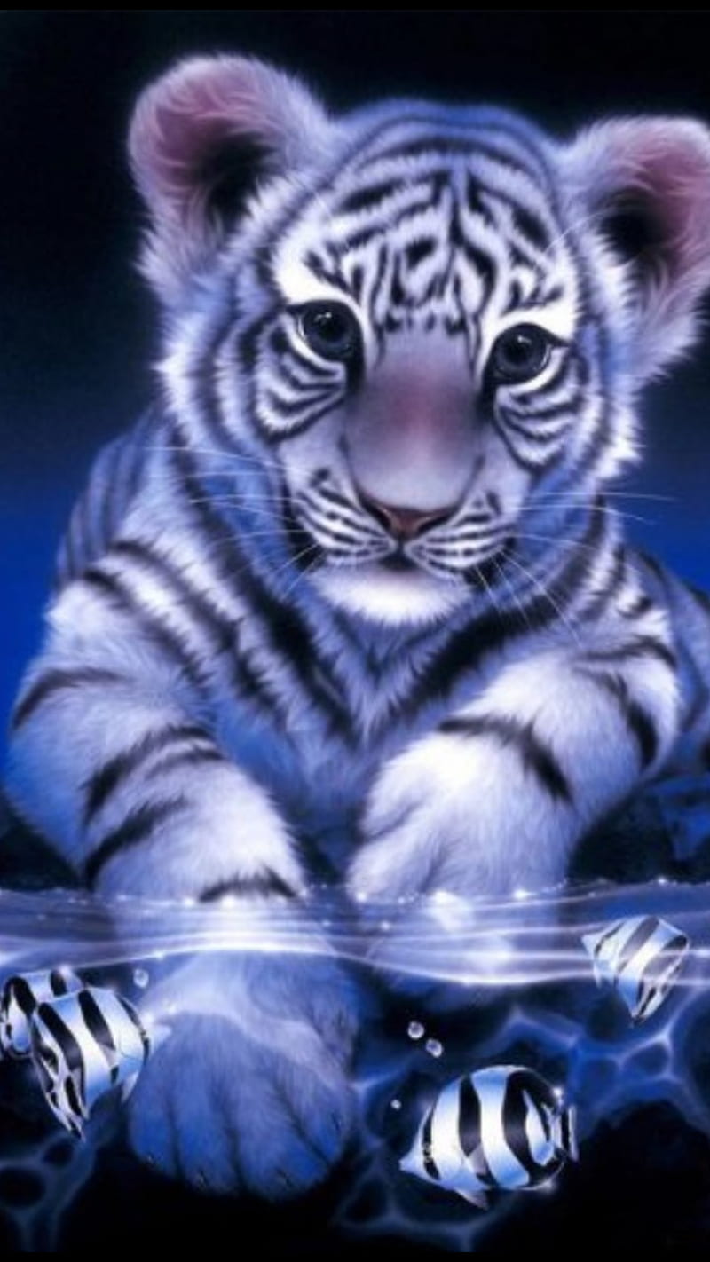 800x1422 Tiger Cub, 3D, exotic, glowing, kitten, leopards, neon, roar, twinkle, white, HD phone wallpaper