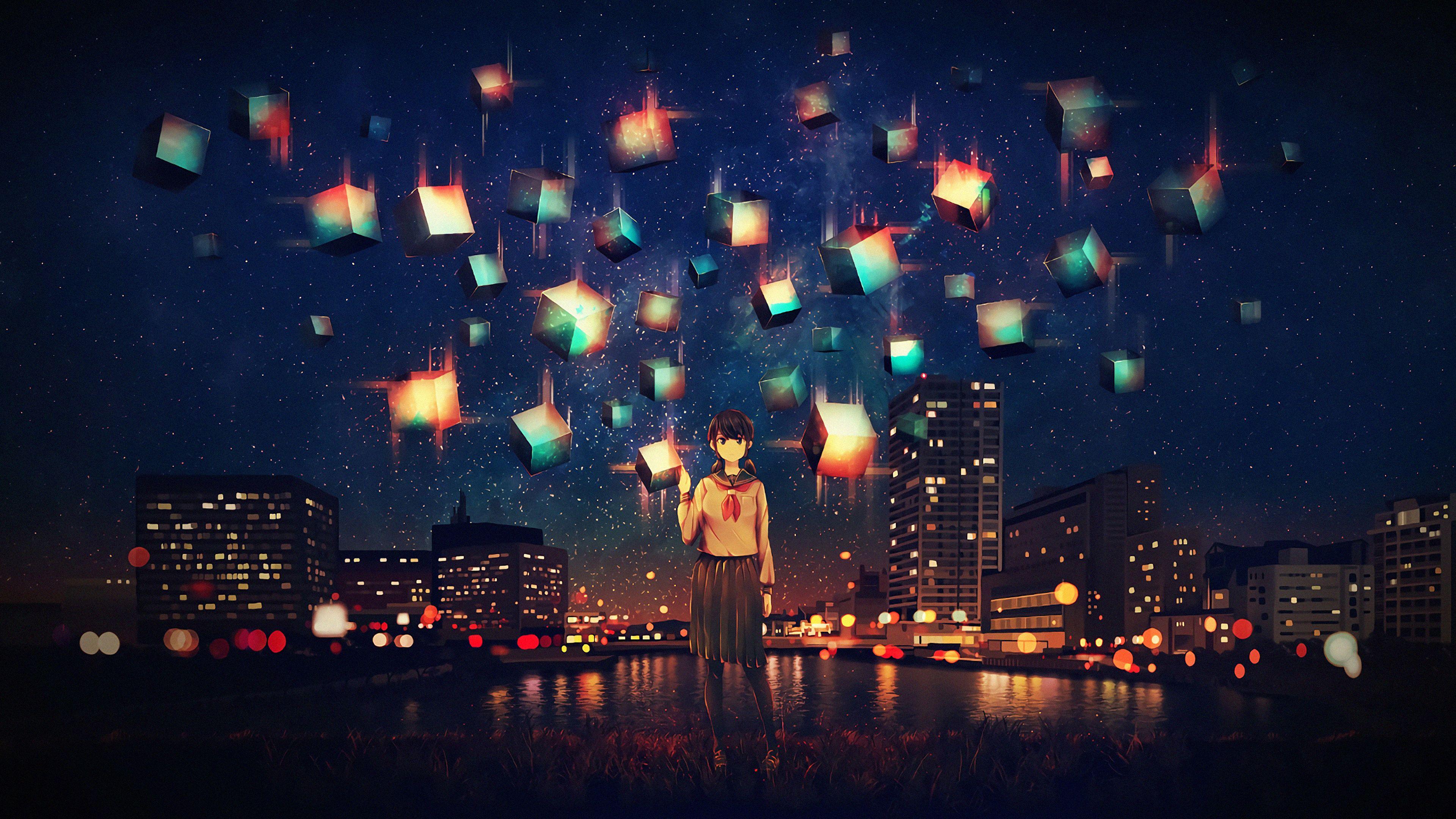 3840x2160 Anime Buildings Stars 4k, HD Anime, 4k Wallpaper, Image