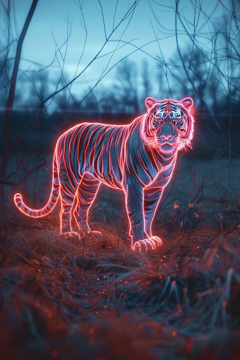 493x740 White tiger with neon accessories Image
