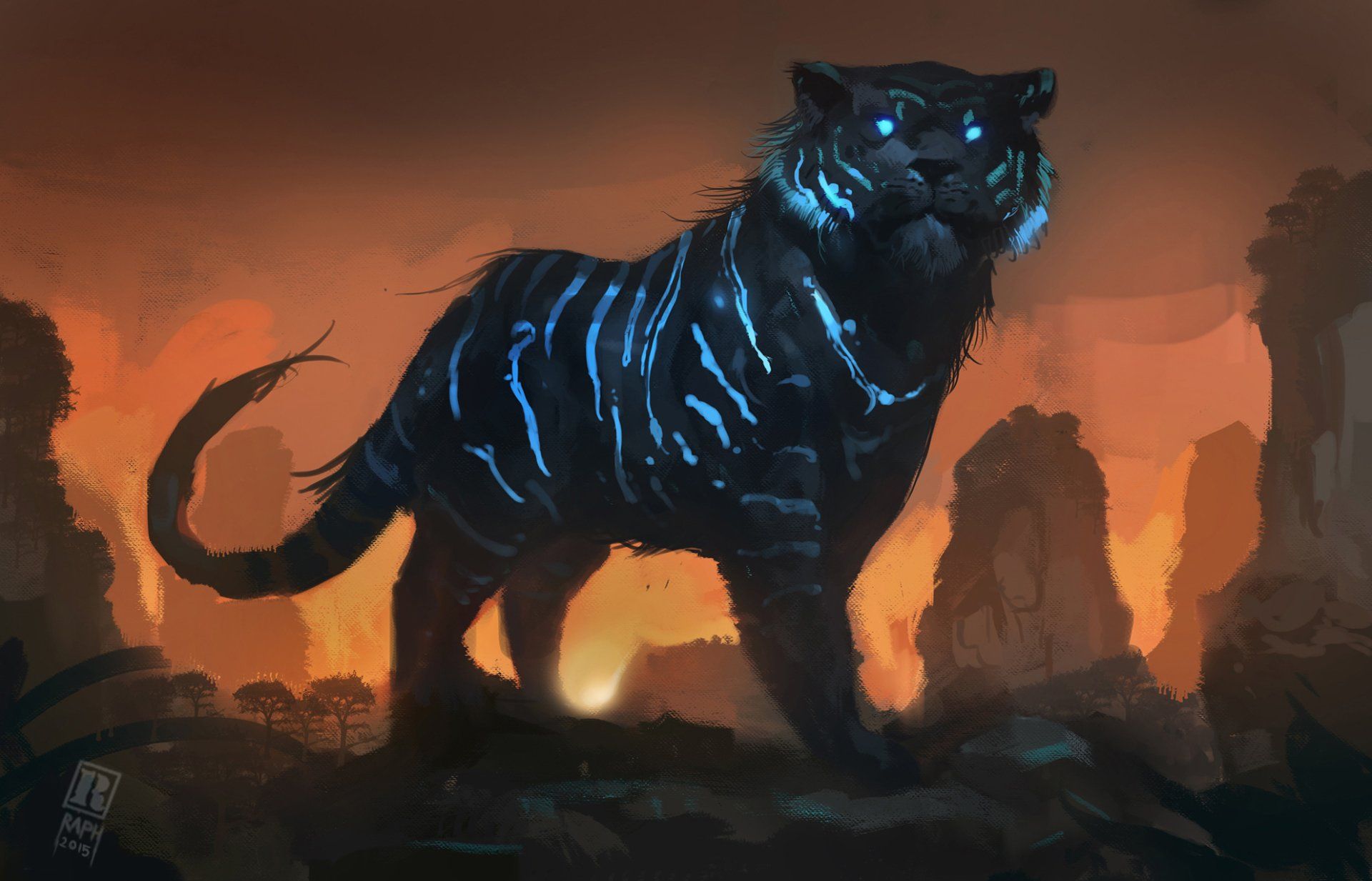 1920x1233 Epic Fantasy Tiger HD Wallpaper: The Glowing Jungle Guardian