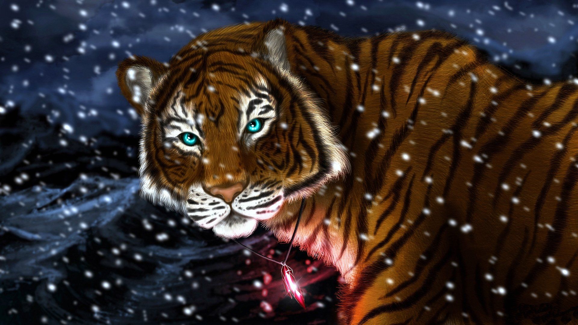 1920x1080 Aurora Snowfall: 4K Fantasy Tiger with Glowing Eyesx2160