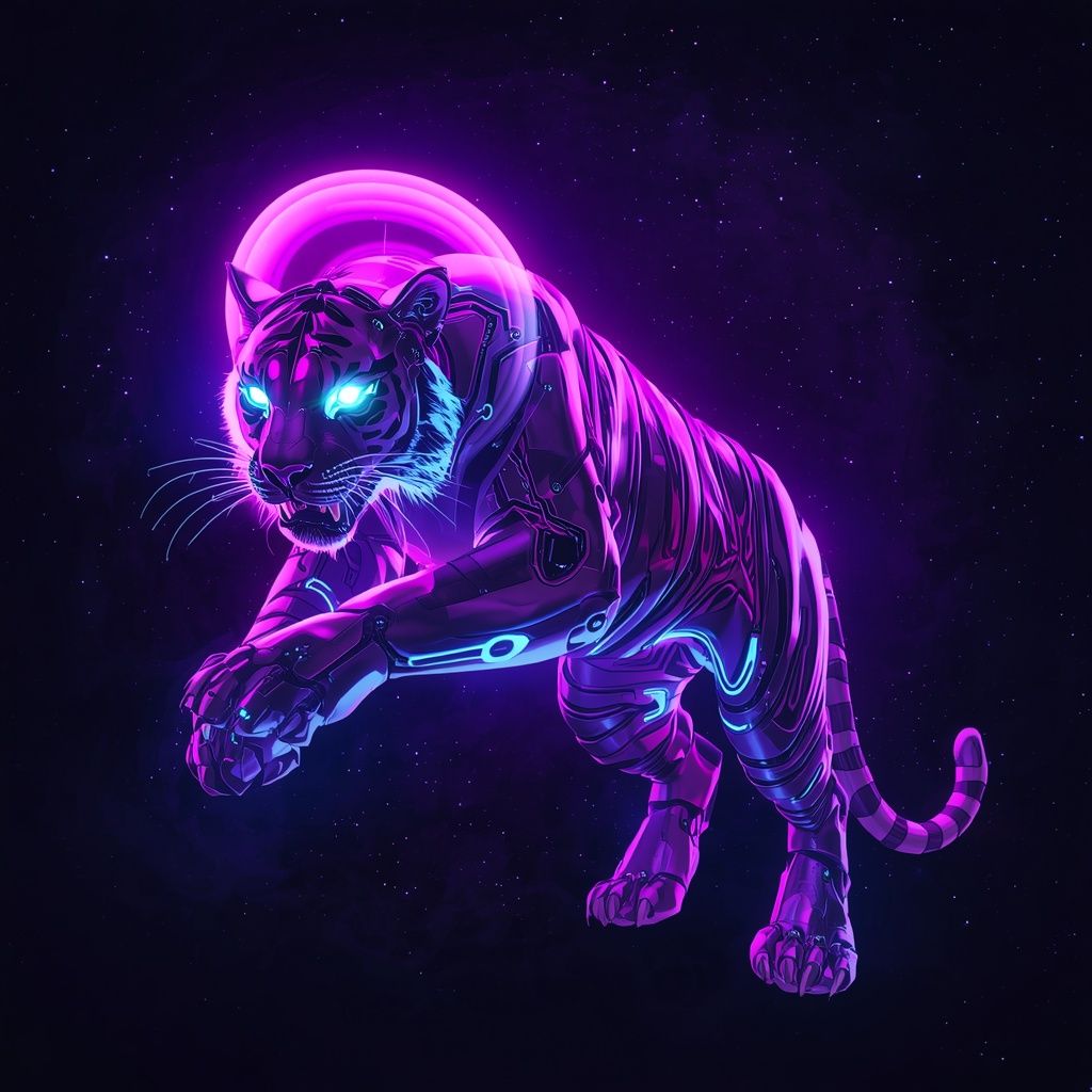 1024x1024 vibrant glowing futuristic neon cybernetic tiger