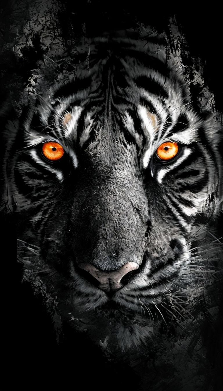 768x1344 Intense Close Up Of Tiger's Face With Glowing Eyes Mobile Wallpaper