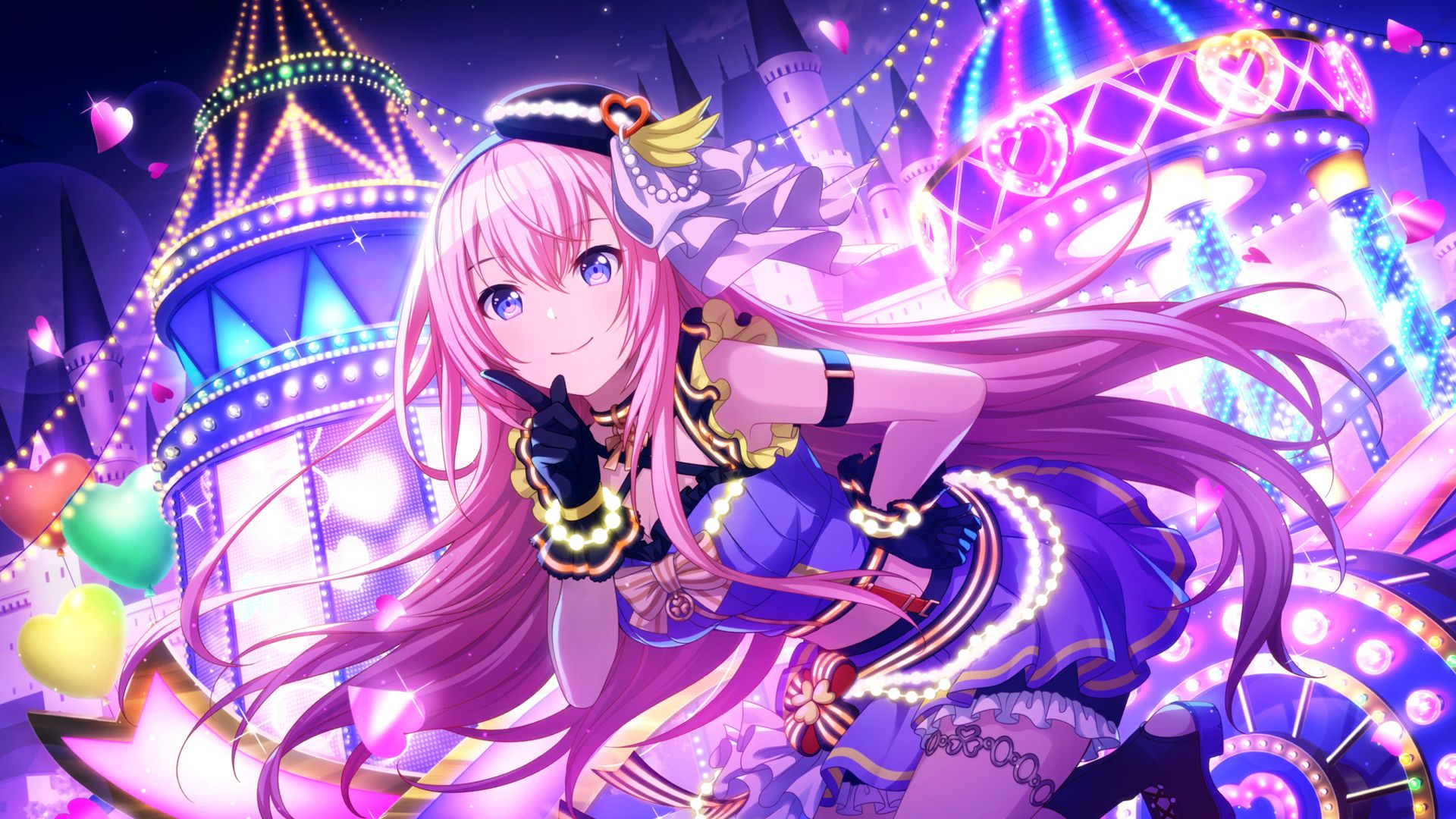 1920x1080 Purple Eyes Pink Long Hair Anime Girl With Blue Dress HD Anime Girl Wallpaper
