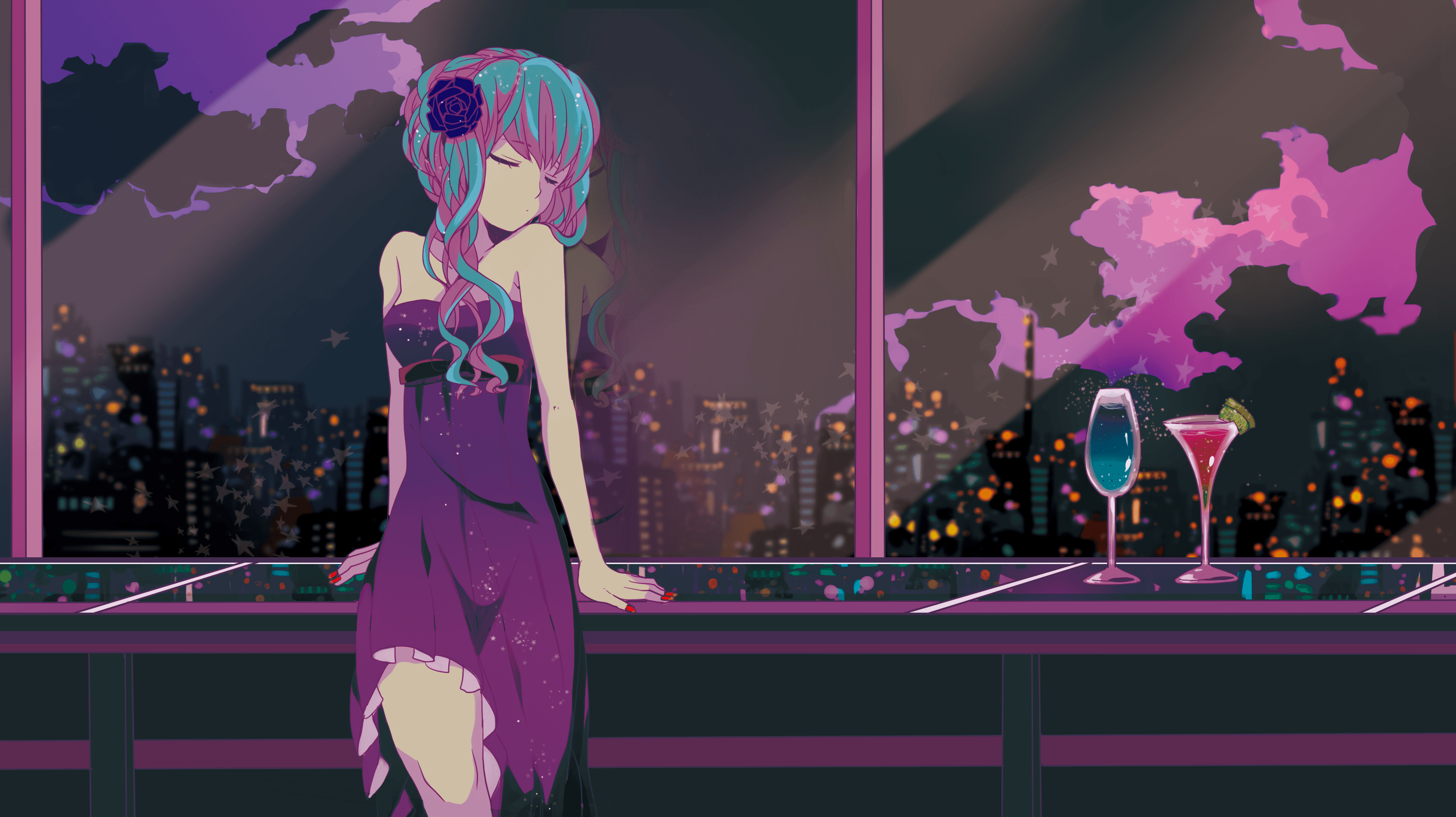 3000x1683 Pink And Purple Anime Wallpaper