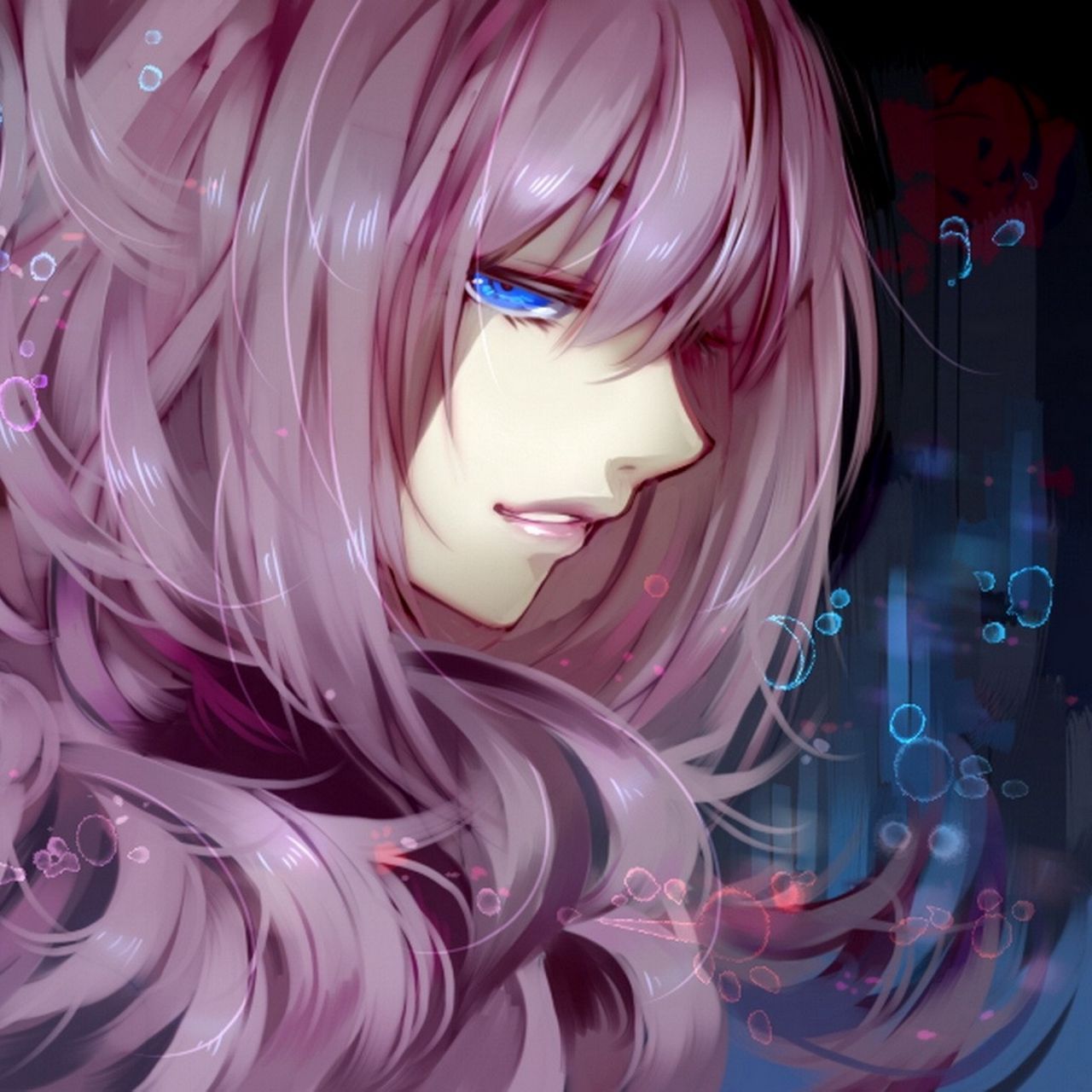 1280x1280 Download wallpaper 1280x1280 anime, girl, purple, hair, look ipad, ipad ipad mini for parallax HD background