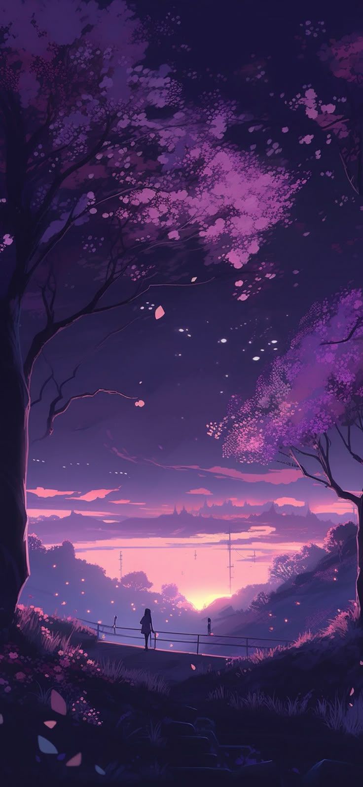 736x1593 Night Purple Anime Wallpaper