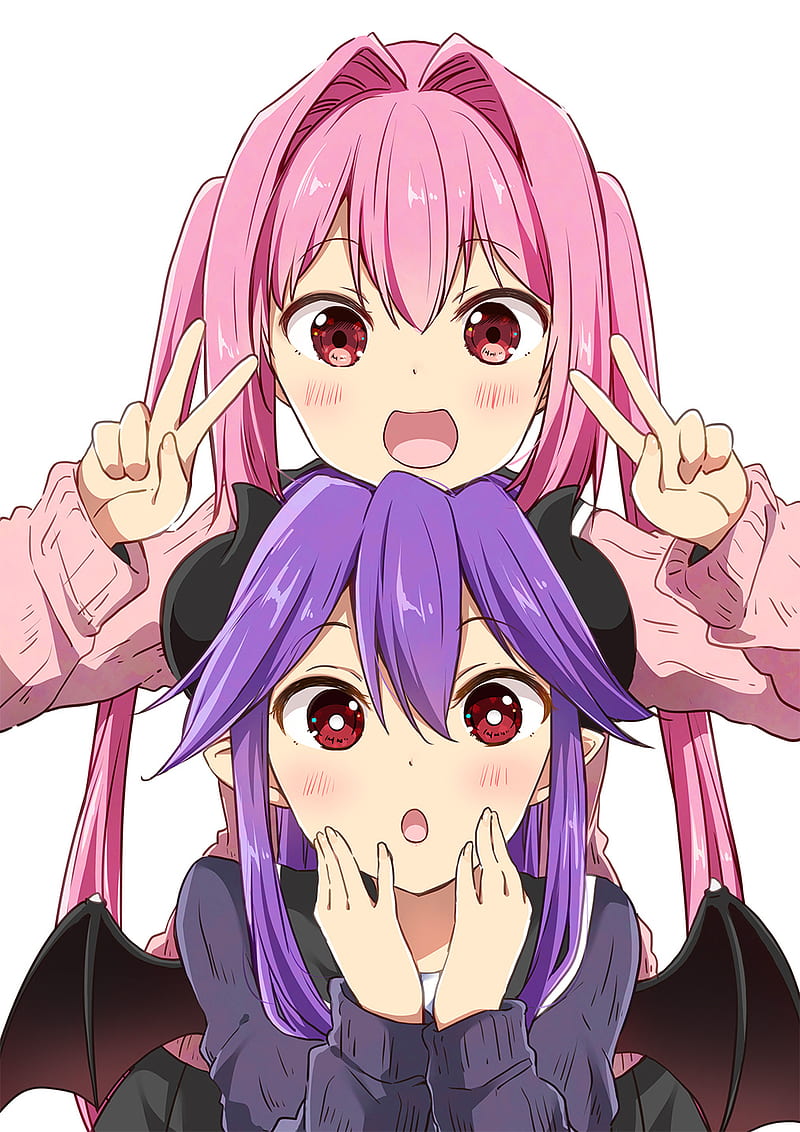 800x1132 Anime Girls, cute, pink, purple, happy, peace, HD phone wallpaper