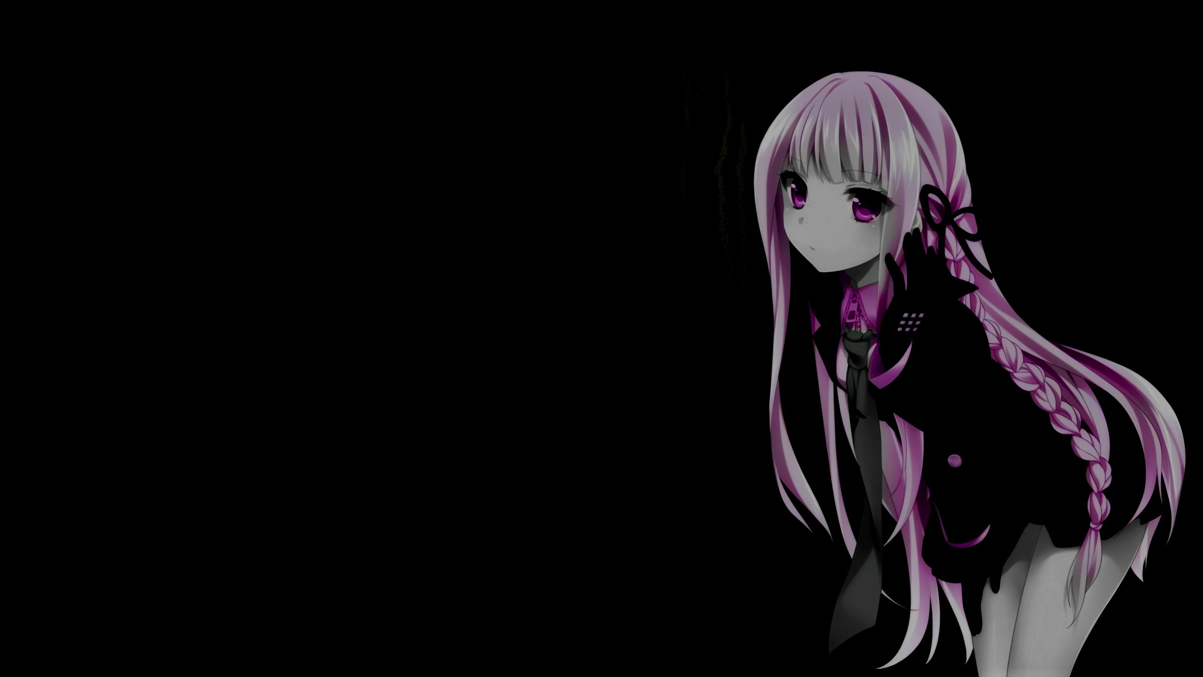 3840x2160 Anime Girl with Striking Pink Hair in Darkness