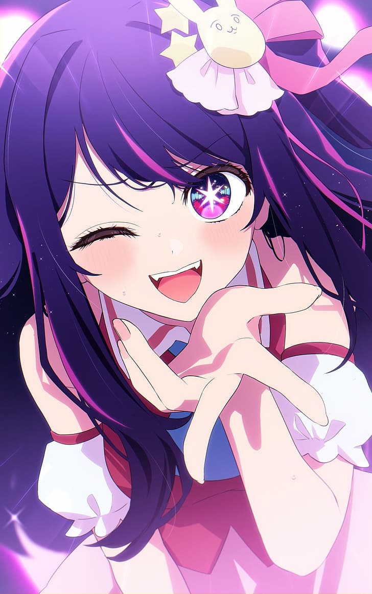 728x1162 HD wallpaper: Oshi no Ko, purple hair, magic, anime girls, white, pink