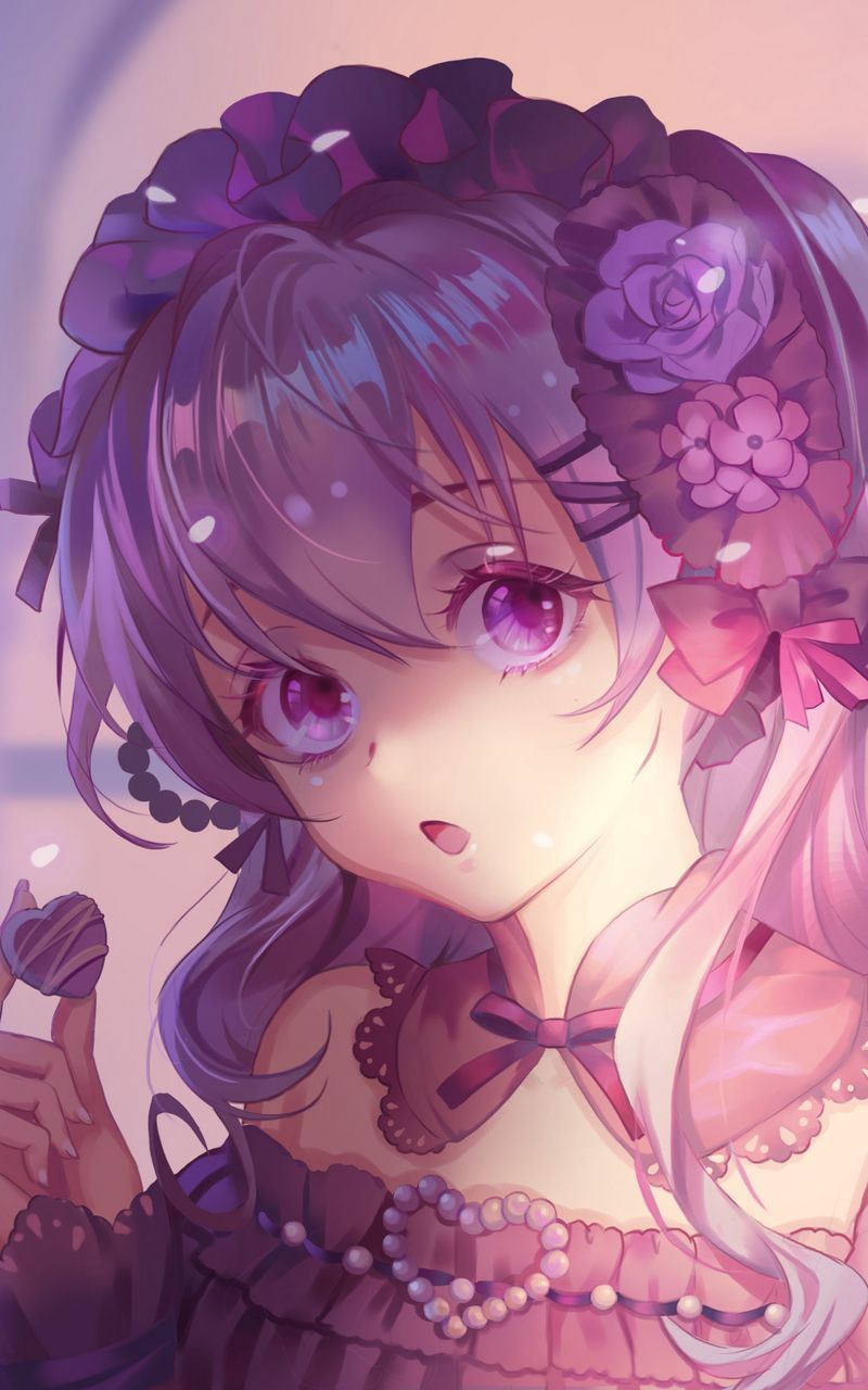 800x1280 Download Wallpaper 800x1280 Girl, Glance, Anime, Art, Vintage, Purple Samsung Galaxy Note Gt N Meizu Mx2 HD Background