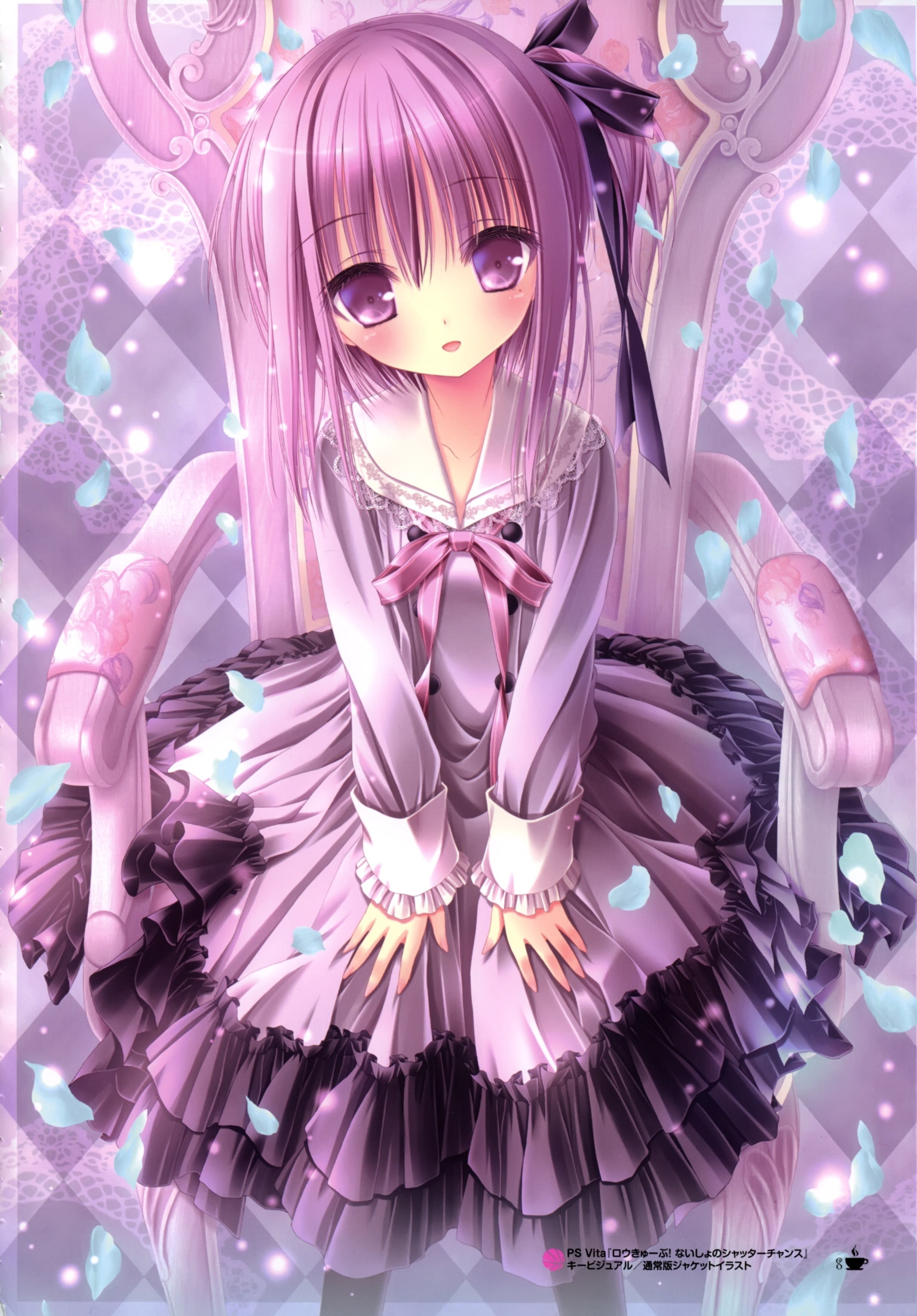 2433x3490 Female anime in purple dress illustration HD wallpaper