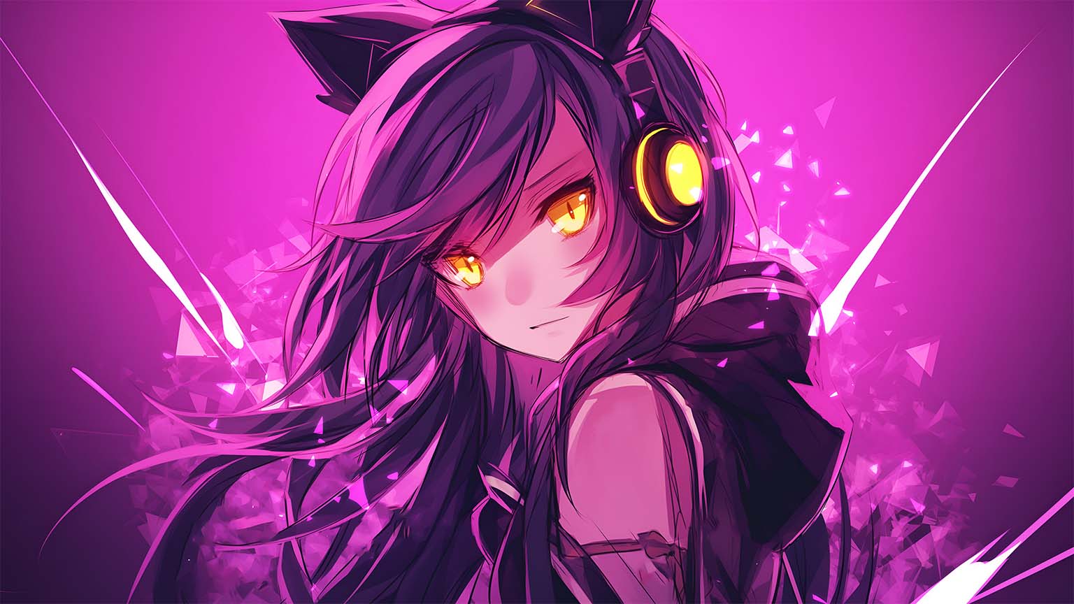 1536x864 Aphmau Neon Glow Catgirl Purple Desktop Wallpaper