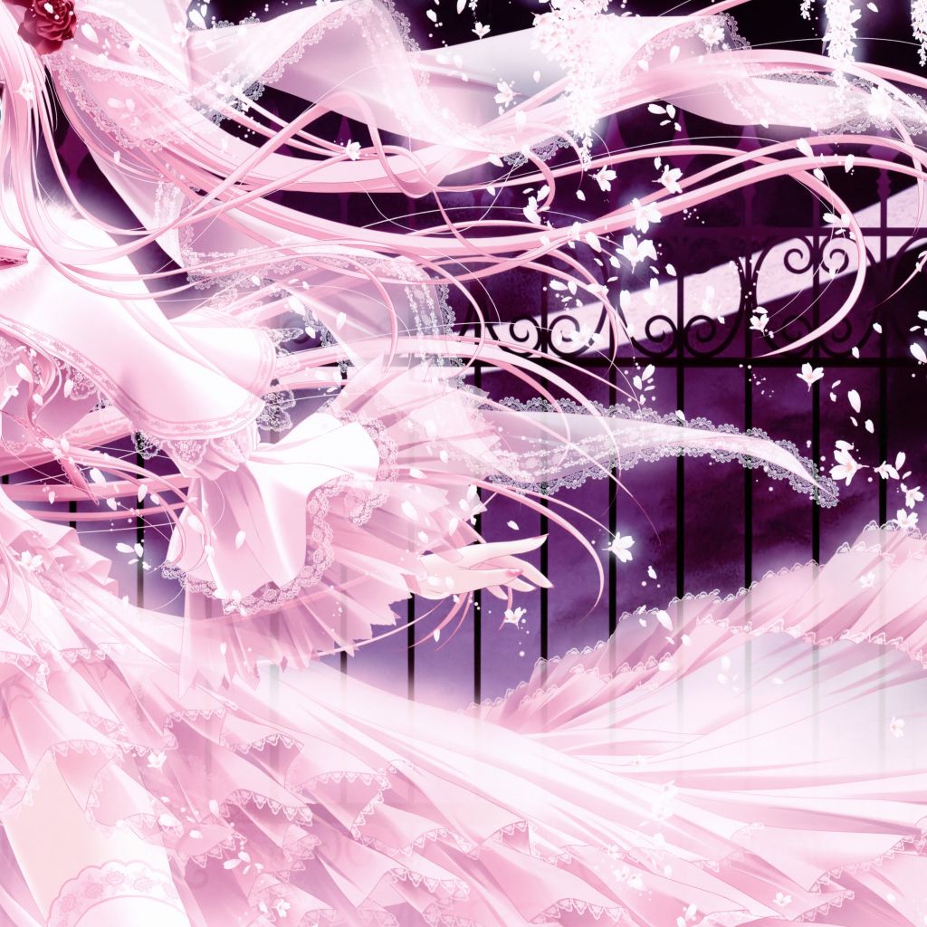 1024x1024 Beautiful anime girl in a long pink dress Desktop wallpaper 1024x1024